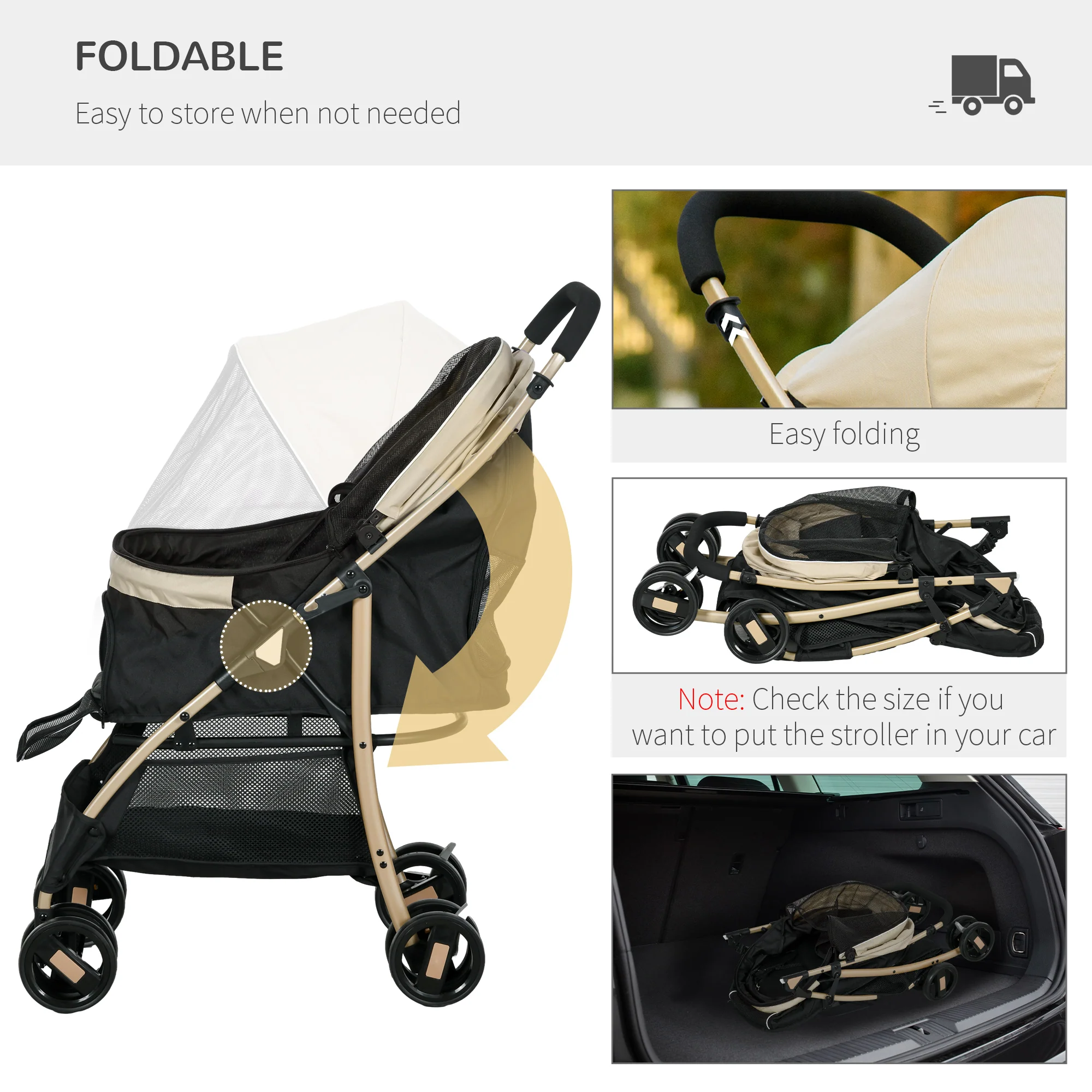 PawHut Pet Stroller for XS and S Dogs w/ Rain Cover - Image 22