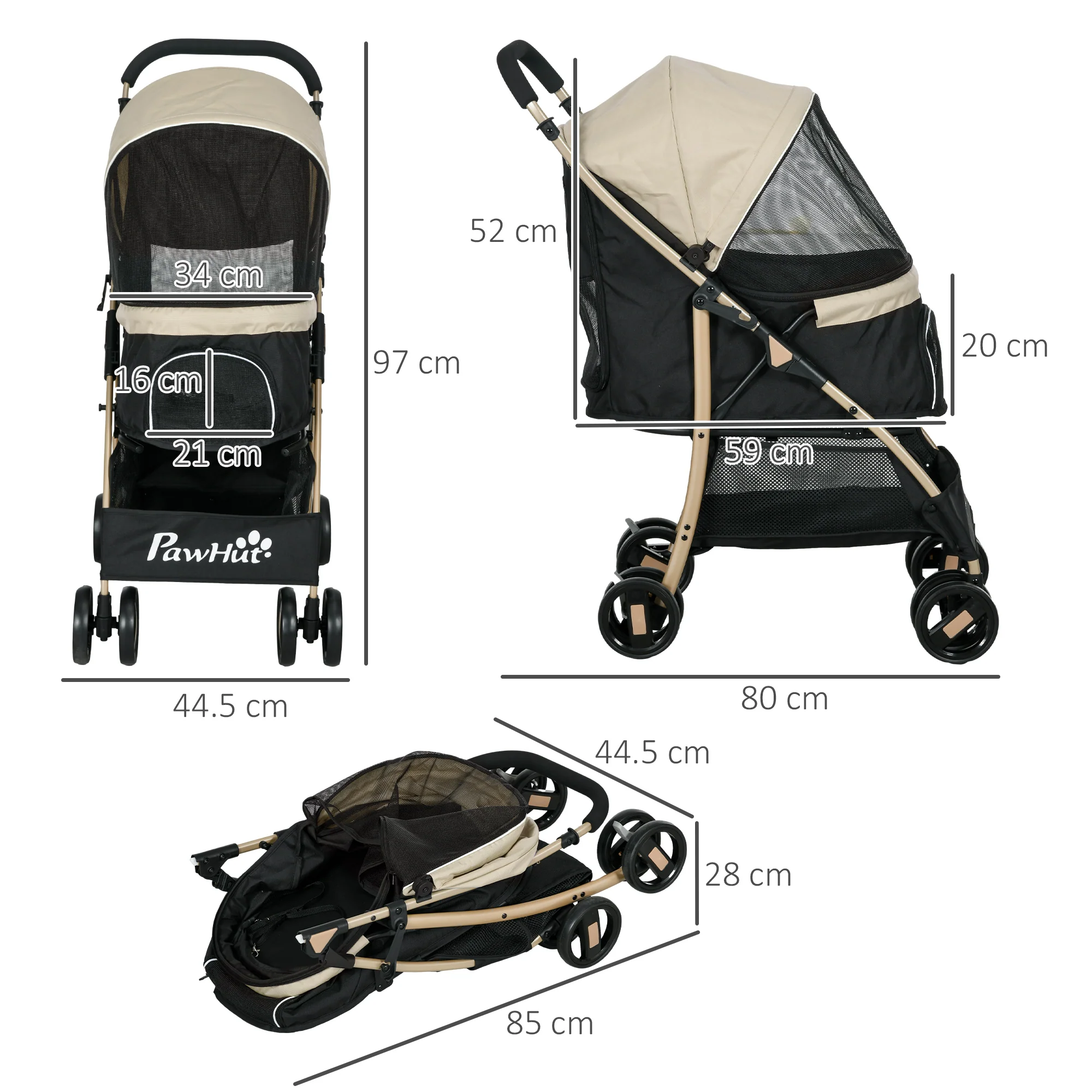 PawHut Pet Stroller for XS and S Dogs w/ Rain Cover - Image 23