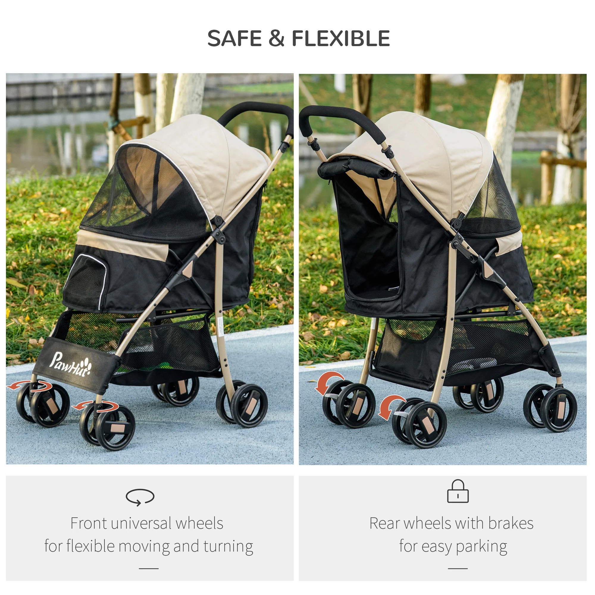 PawHut Pet Stroller for XS and S Dogs w/ Rain Cover - Image 24
