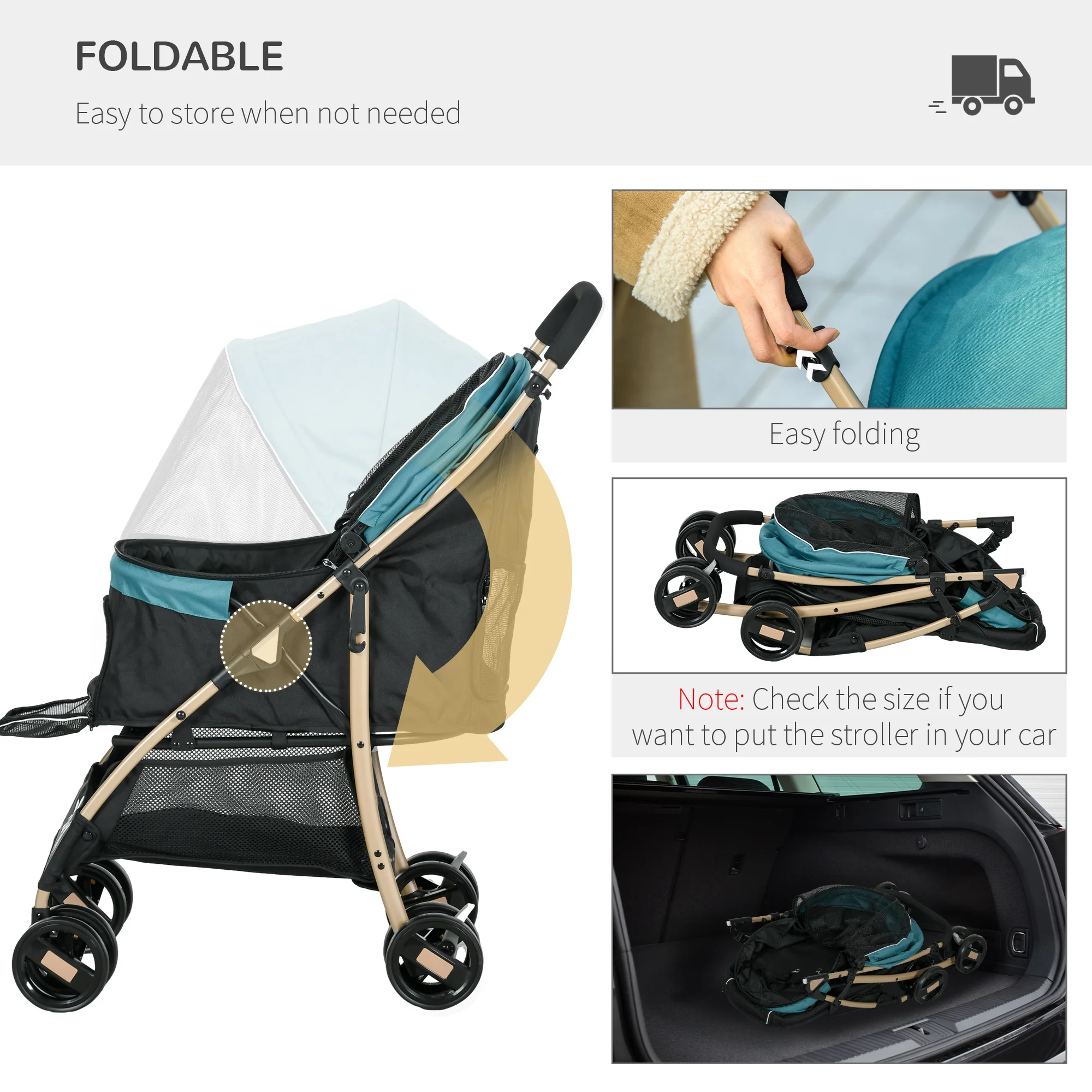 PawHut Pet Stroller for XS and S Dogs w/ Rain Cover - Image 4