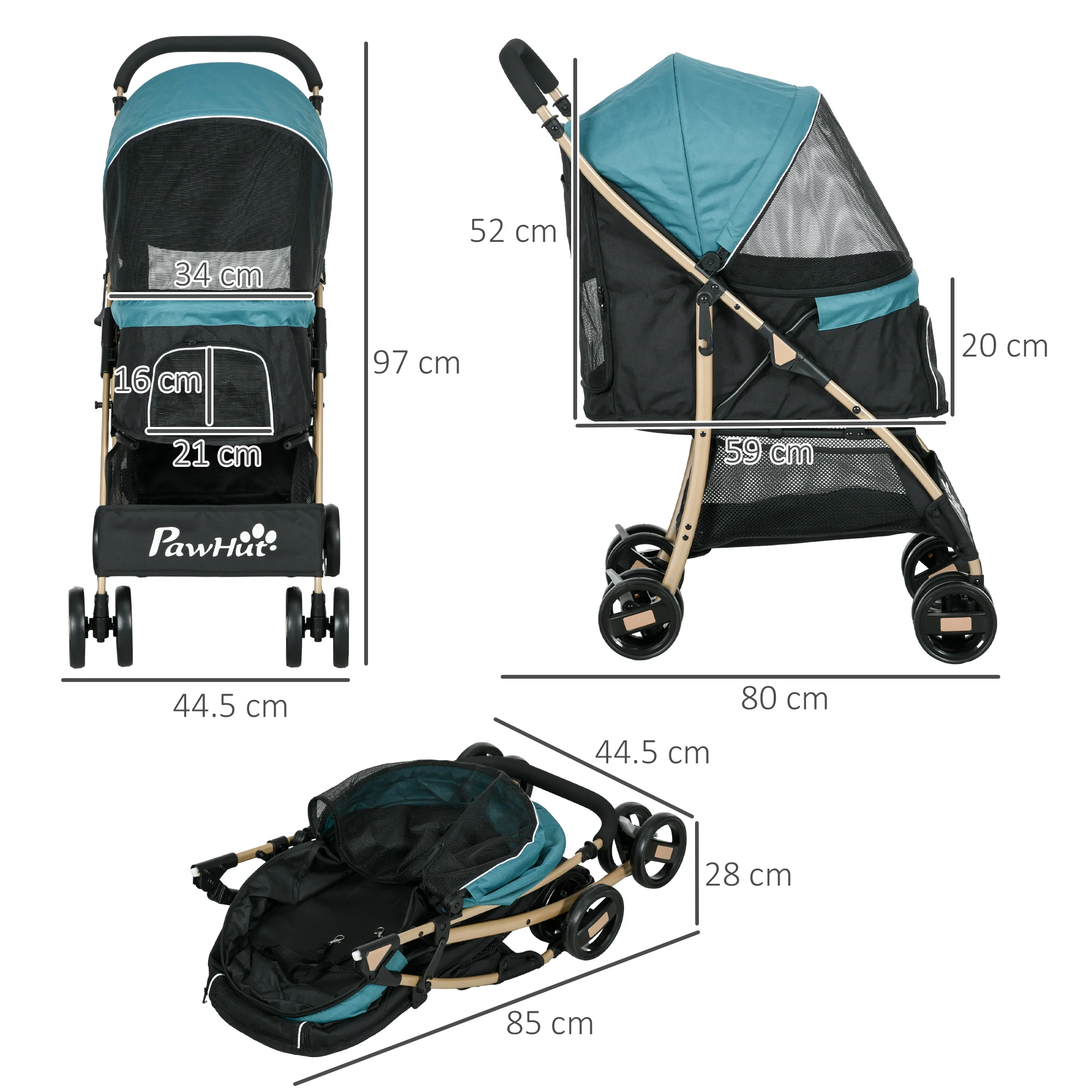 PawHut Pet Stroller for XS and S Dogs w/ Rain Cover - Image 5