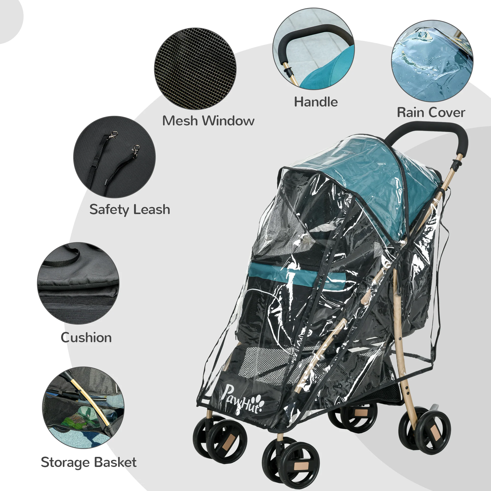 PawHut Pet Stroller for XS and S Dogs w/ Rain Cover - Image 7