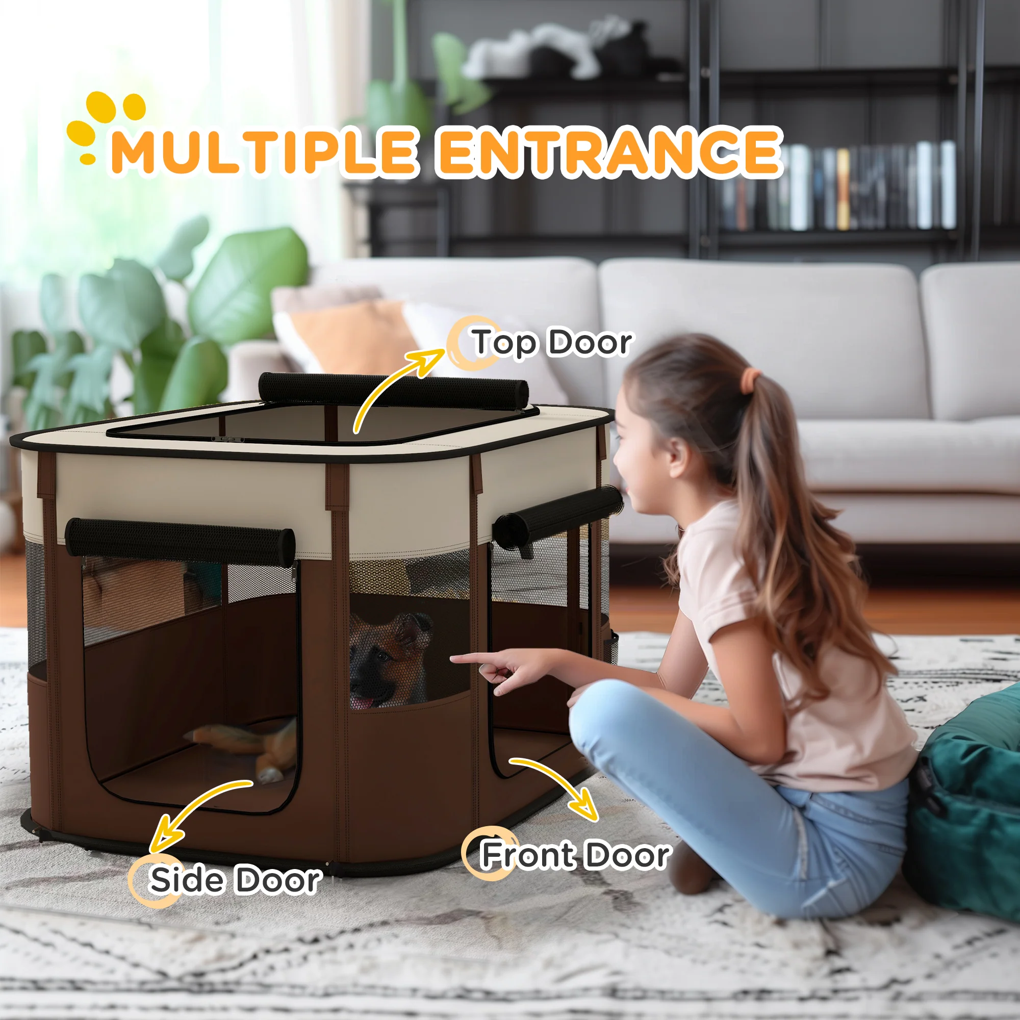 PawHut Portable Dog Pen For Puppies, Rabbits, Kittens, Guinea Pigs - Brown - Image 13