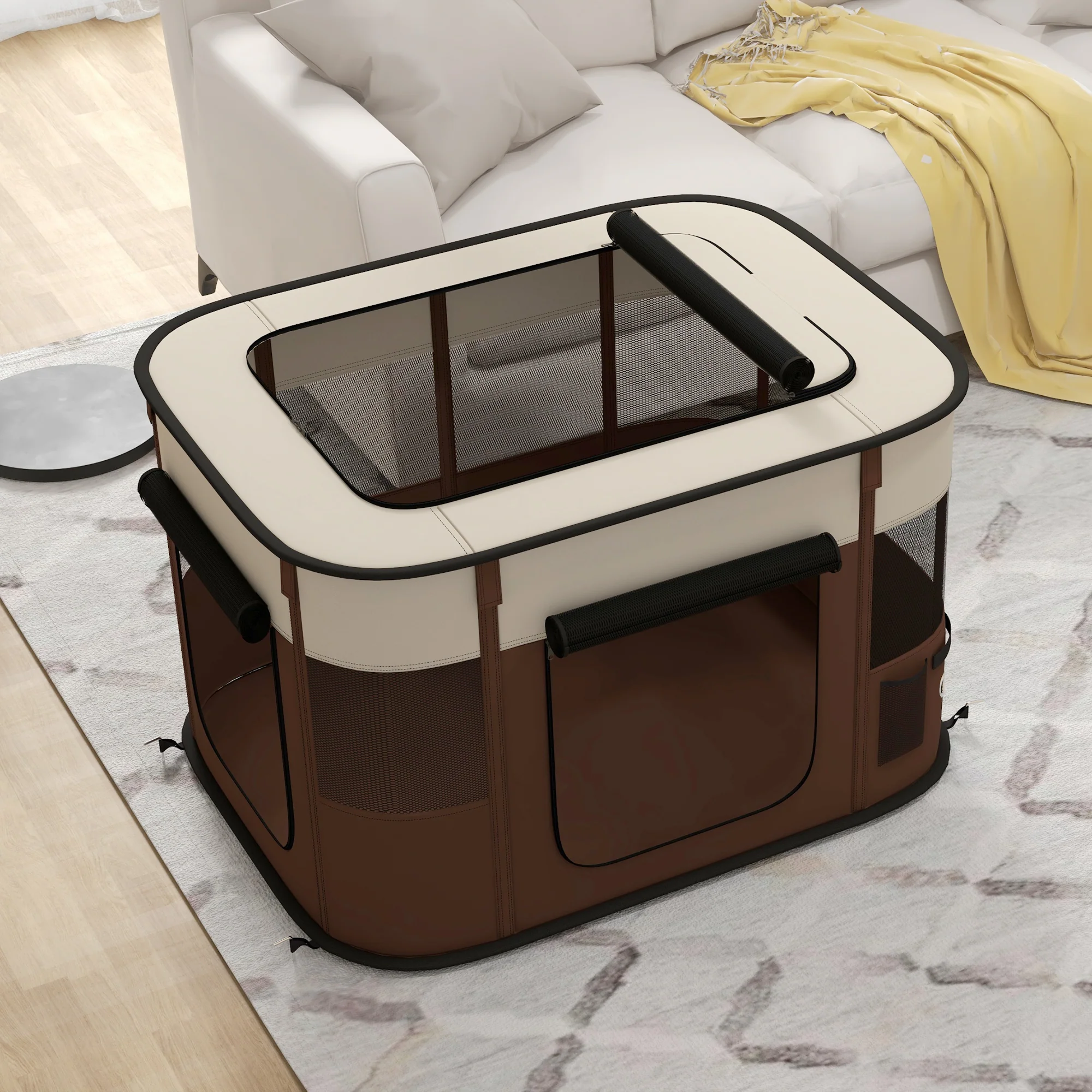 PawHut Portable Dog Pen For Puppies, Rabbits, Kittens, Guinea Pigs - Brown - Image 26