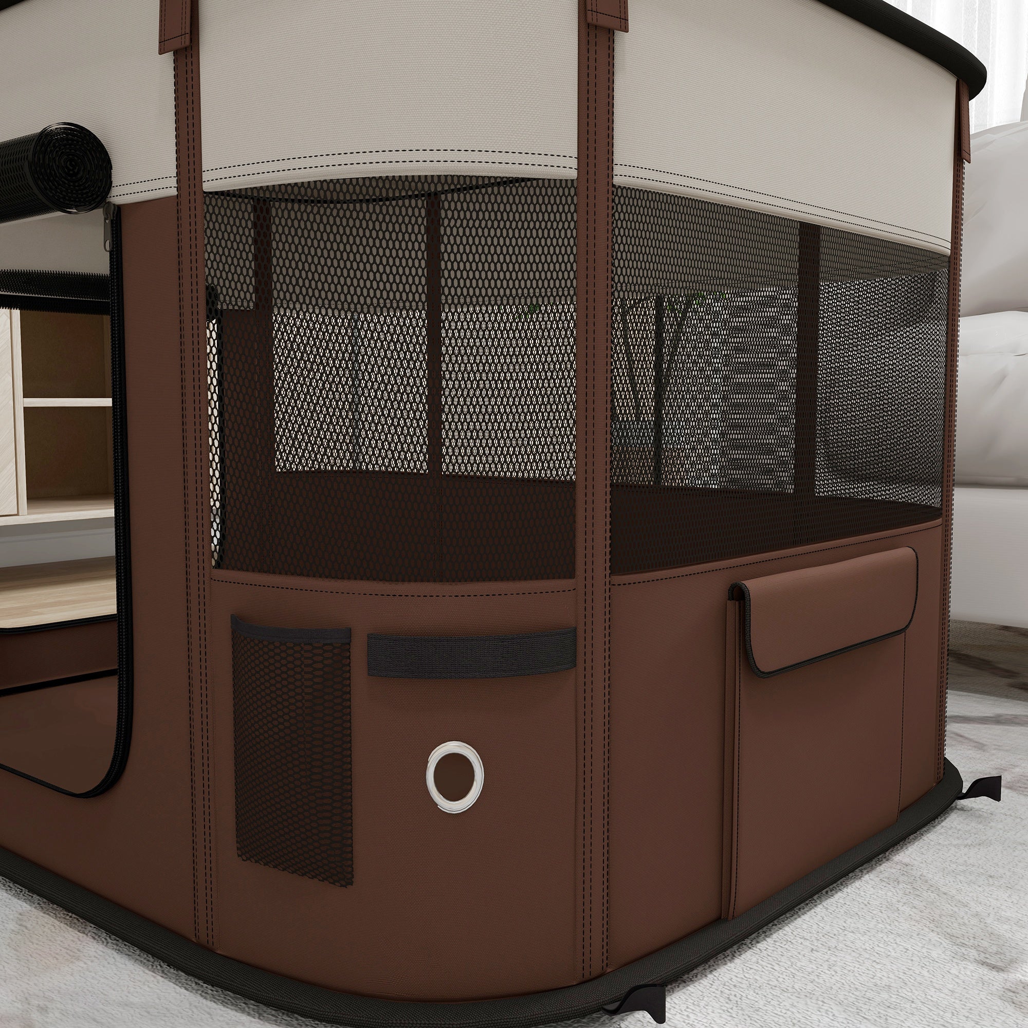 PawHut Portable Dog Pen For Puppies, Rabbits, Kittens, Guinea Pigs - Brown - Image 27