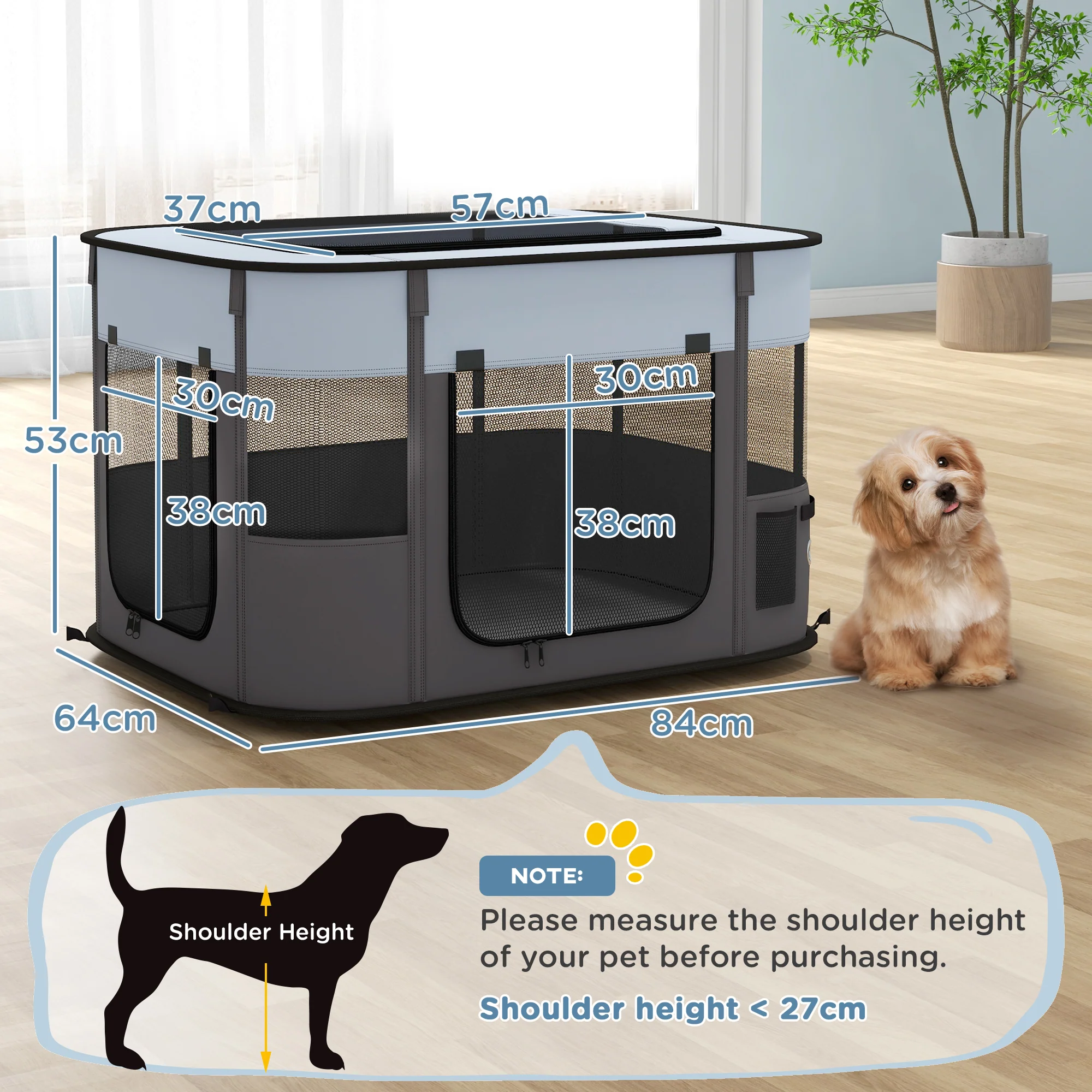PawHut Portable Dog Pen for Puppies, Rabbits, Kittens, Guinea Pigs - Grey - Image 14
