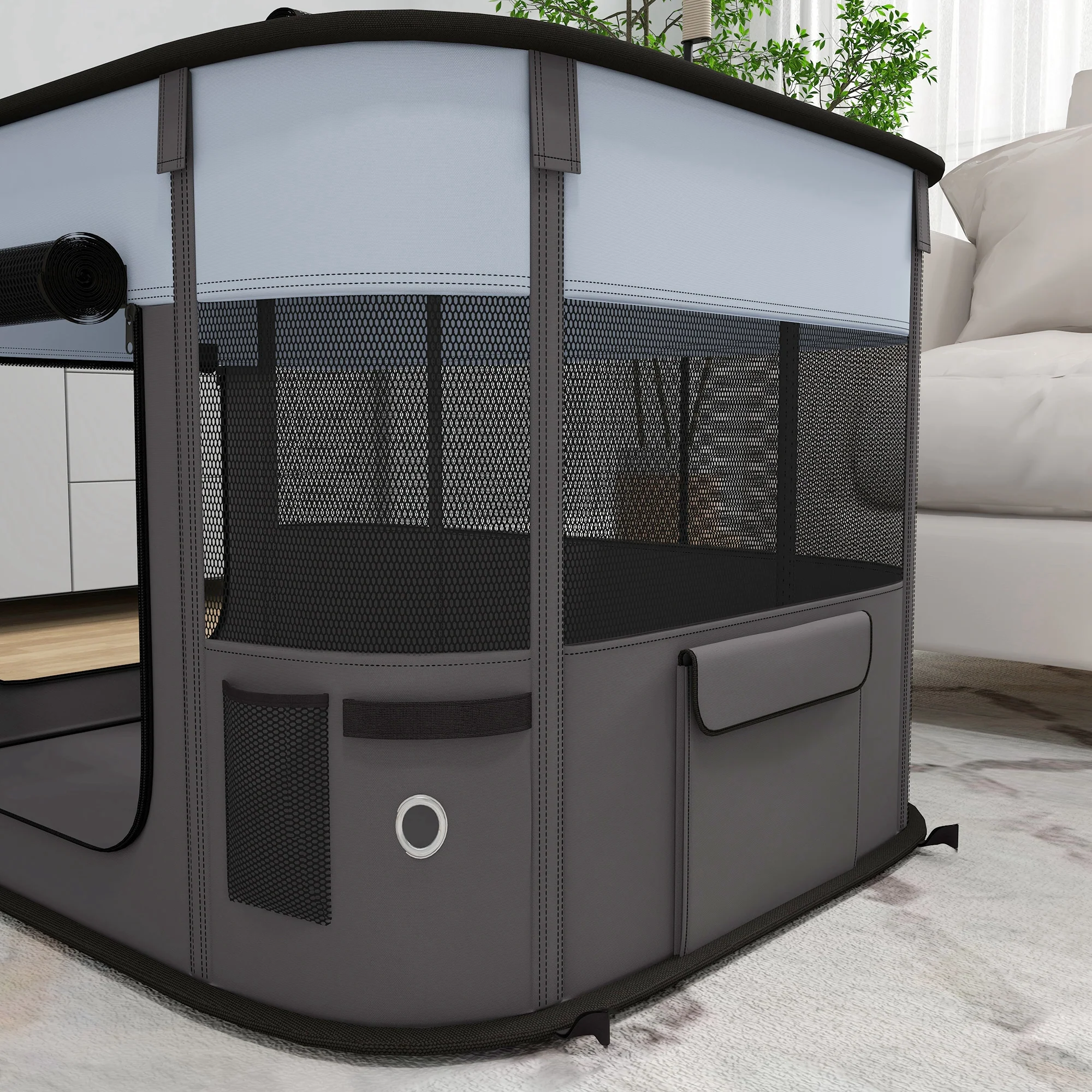 PawHut Portable Dog Pen for Puppies, Rabbits, Kittens, Guinea Pigs - Grey - Image 18