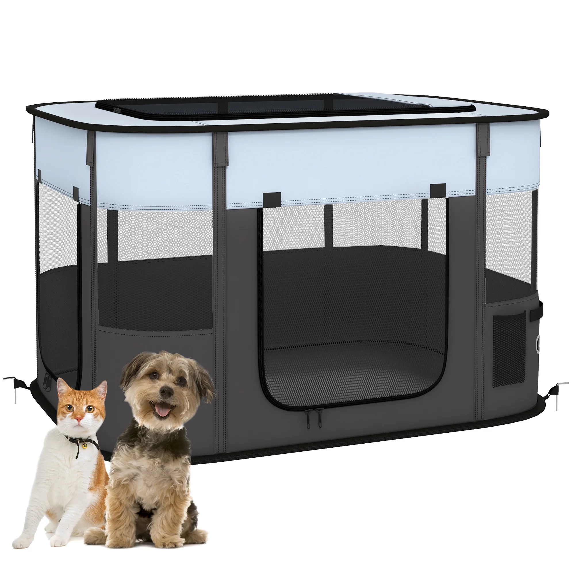 PawHut Portable Dog Pen for Puppies, Rabbits, Kittens, Guinea Pigs - Grey - Image 19