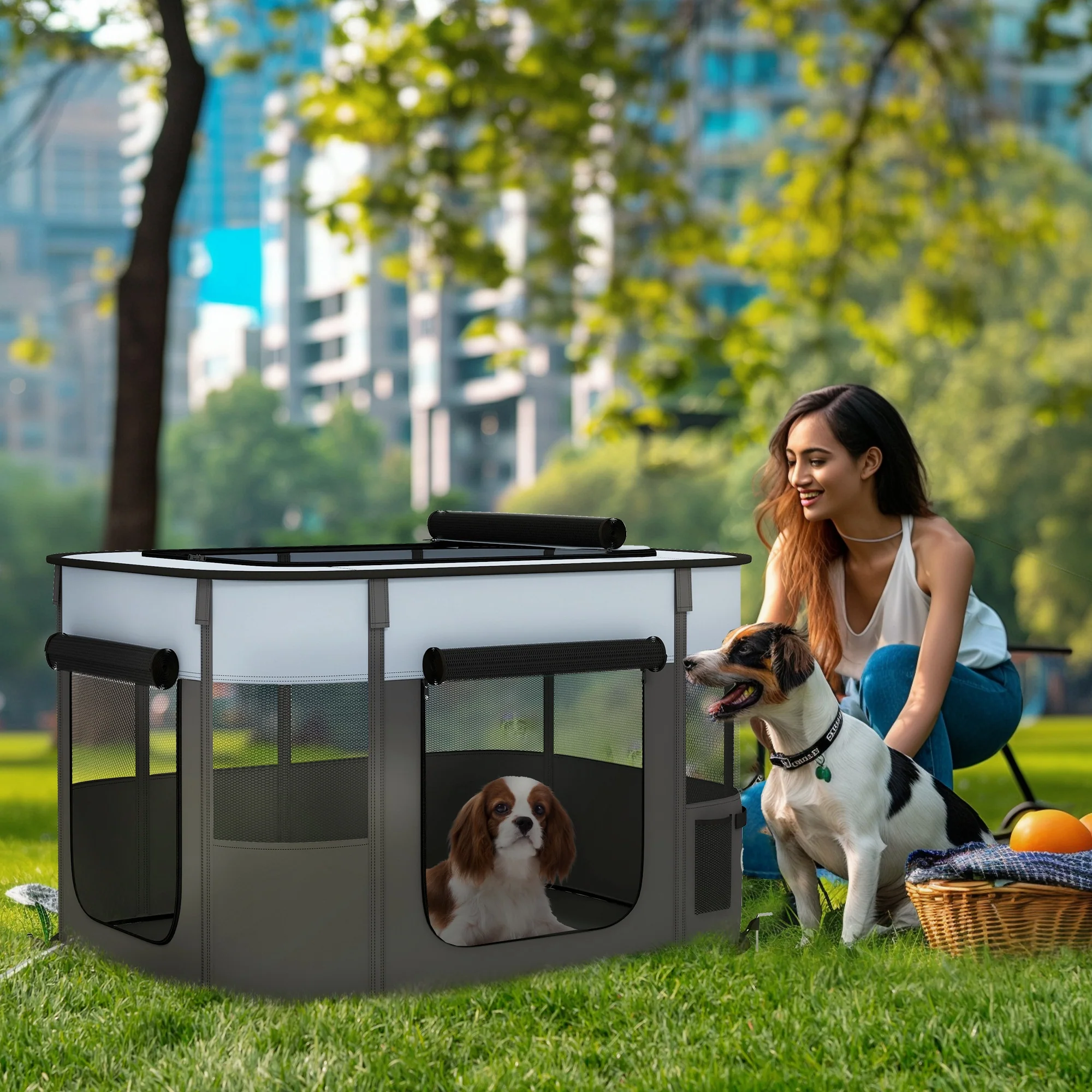 PawHut Portable Dog Pen for Puppies, Rabbits, Kittens, Guinea Pigs - Grey - Image 20