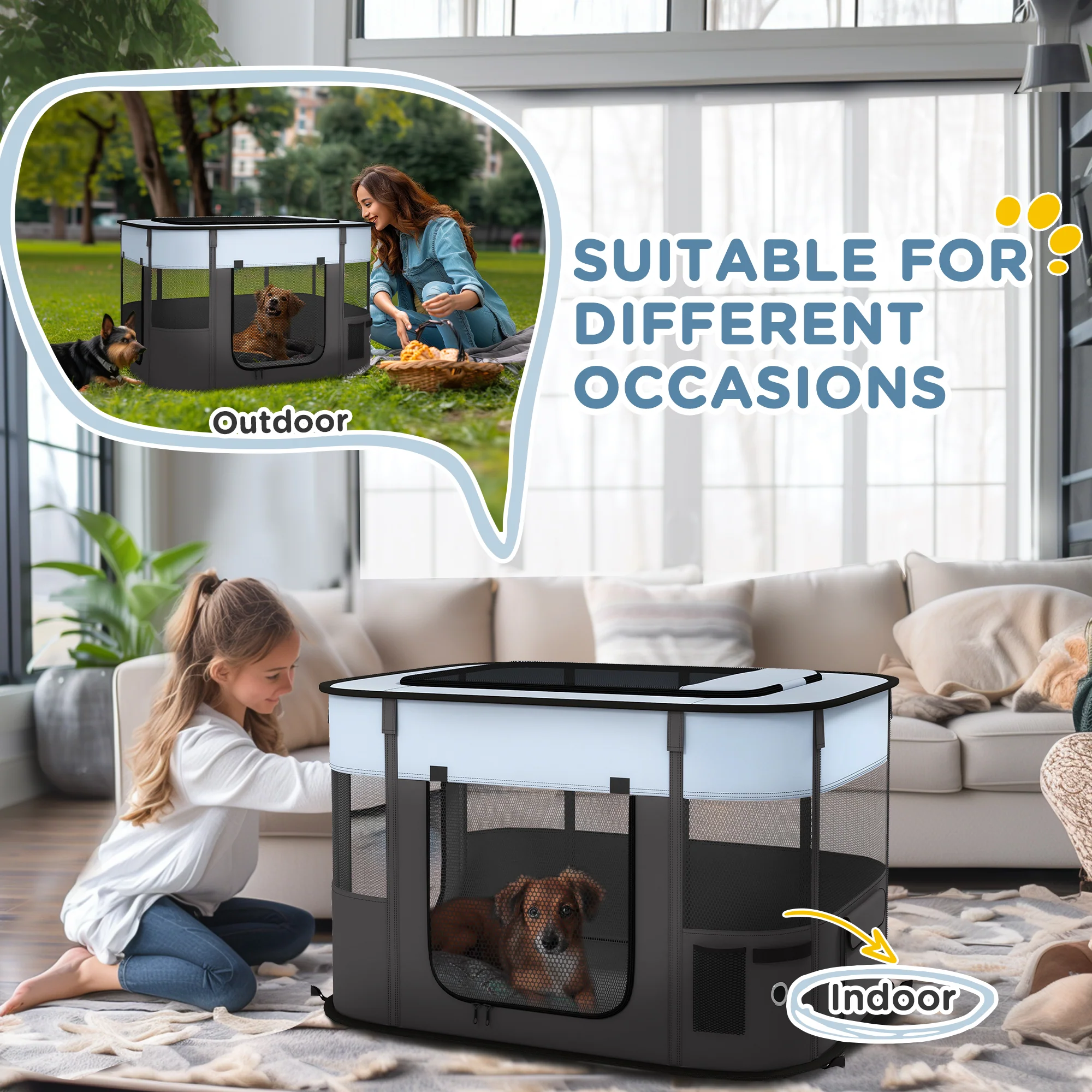 PawHut Portable Dog Pen for Puppies, Rabbits, Kittens, Guinea Pigs - Grey - Image 25