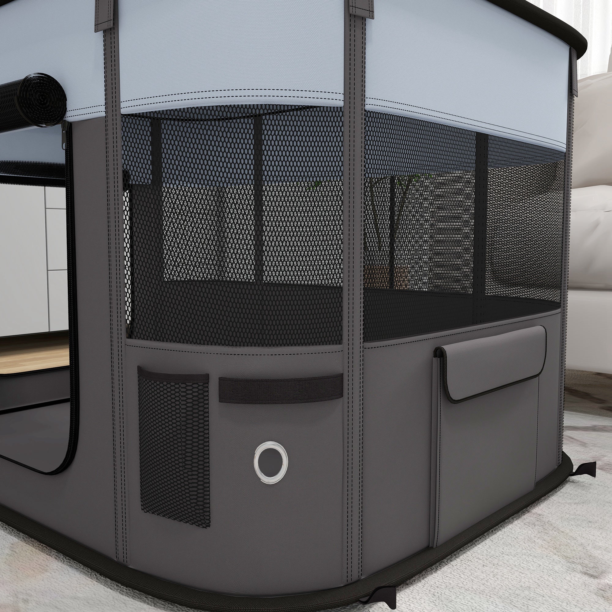 PawHut Portable Dog Pen for Puppies, Rabbits, Kittens, Guinea Pigs - Grey - Image 27
