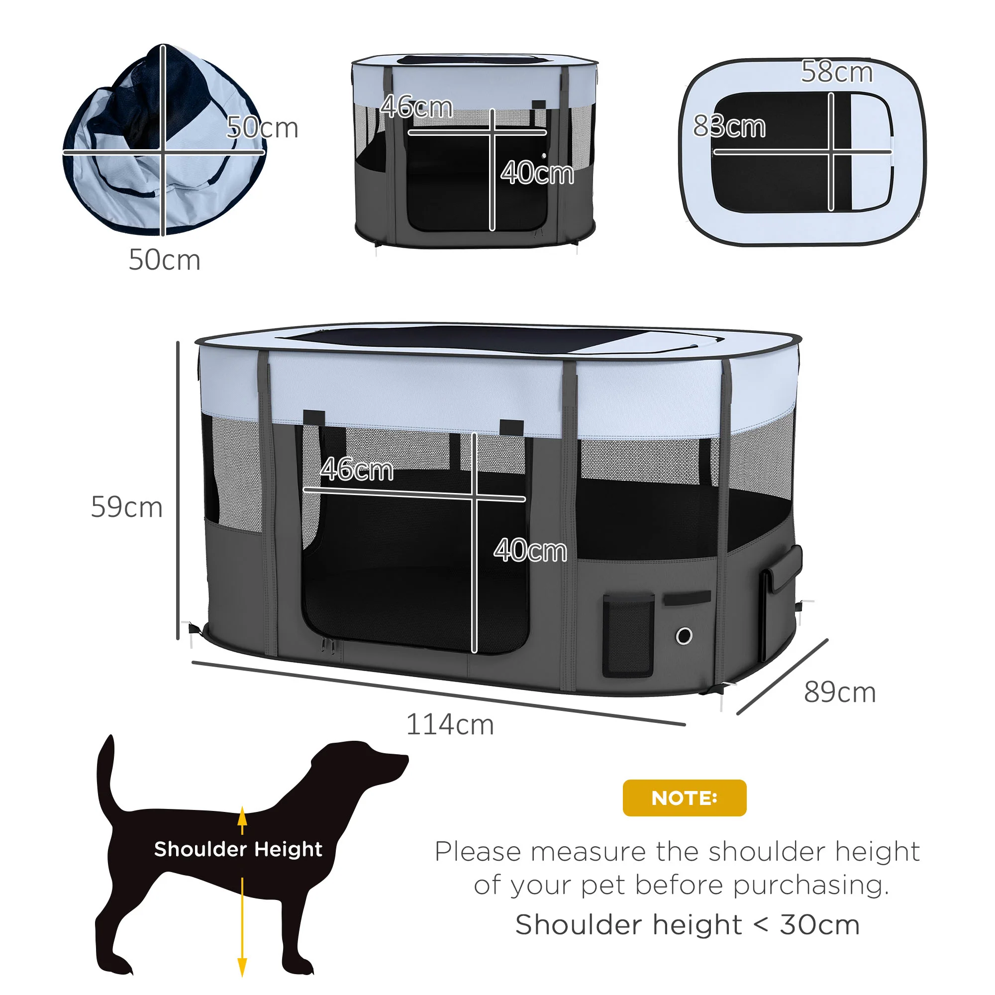 PawHut Portable Dog Pen for Puppies, Rabbits, Kittens, Guinea Pigs - Grey - Image 32