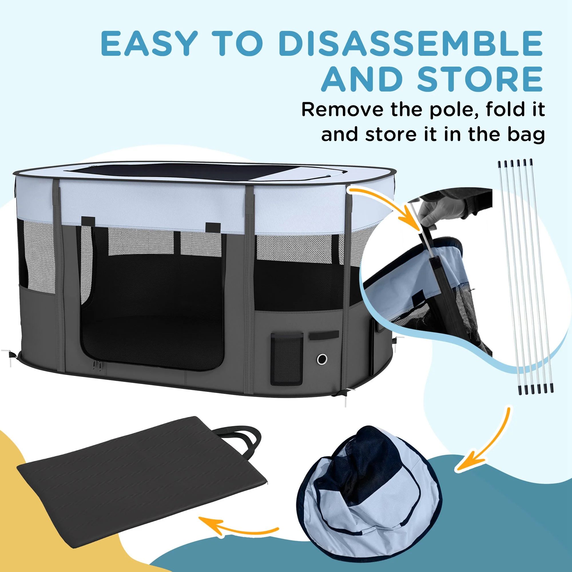 PawHut Portable Dog Pen for Puppies, Rabbits, Kittens, Guinea Pigs - Grey - Image 33