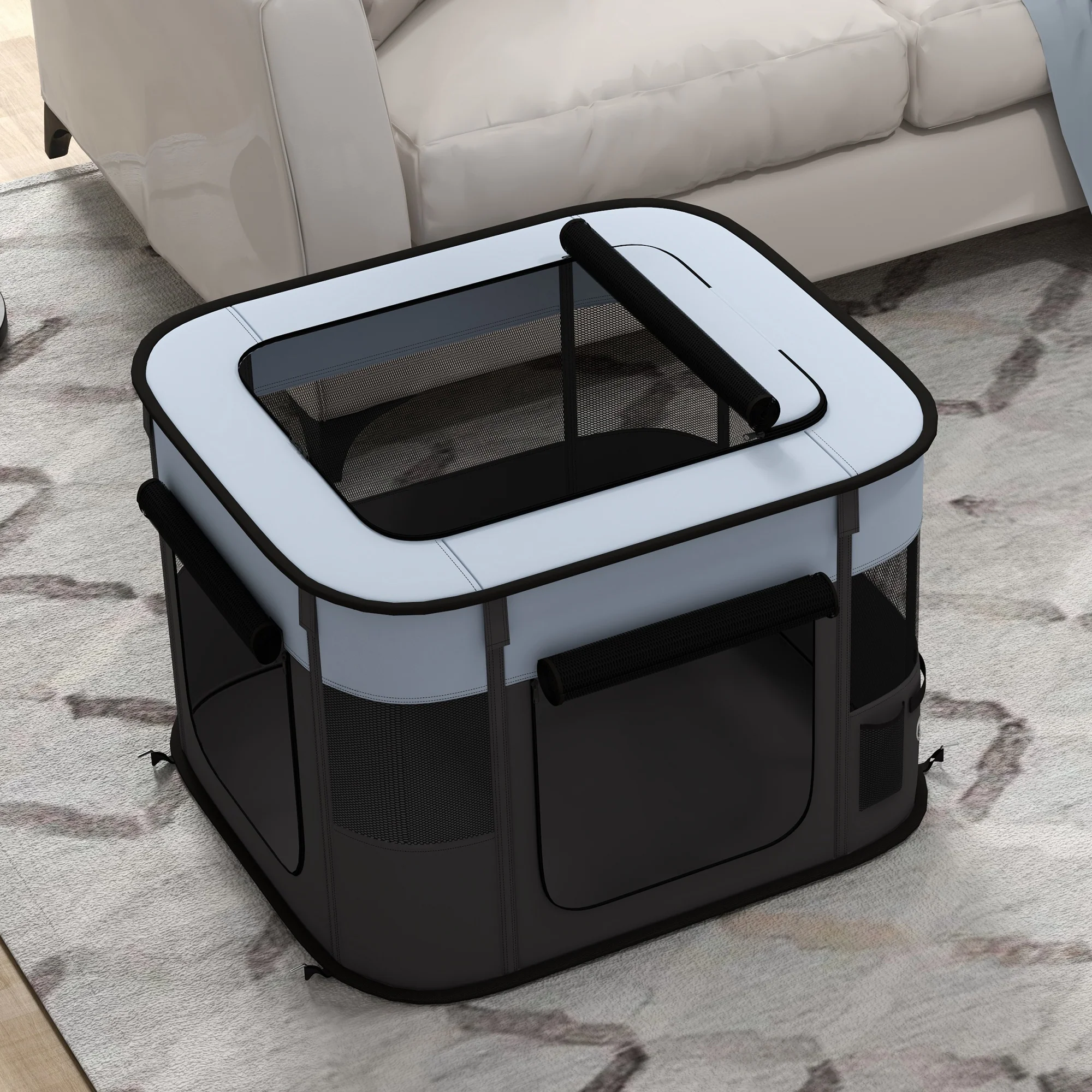 PawHut Portable Dog Pen for Puppies, Rabbits, Kittens, Guinea Pigs - Grey - Image 8