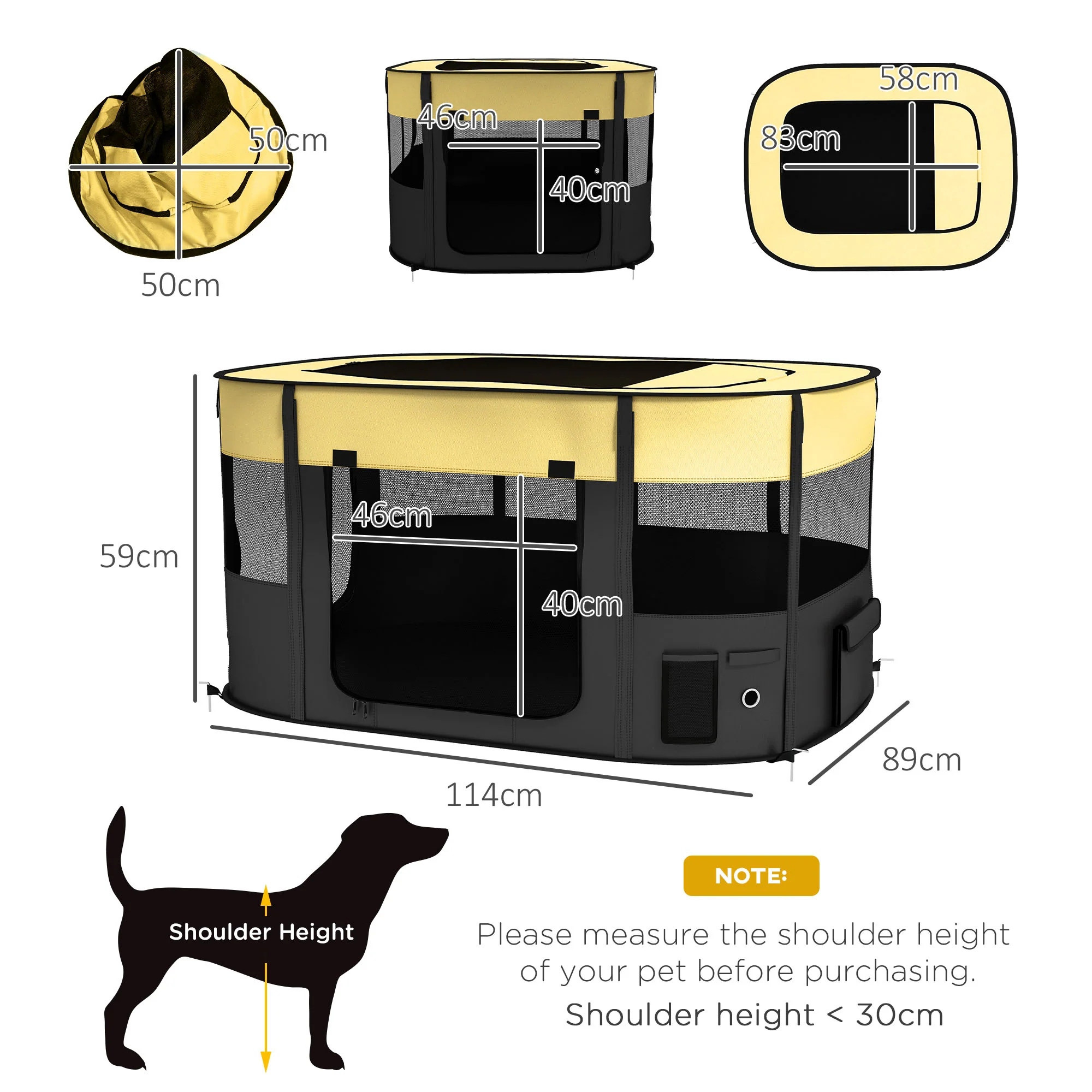PawHut Portable Dog Pen For Puppies, Rabbits, Kittens, Guinea Pigs - Yellow - Image 14