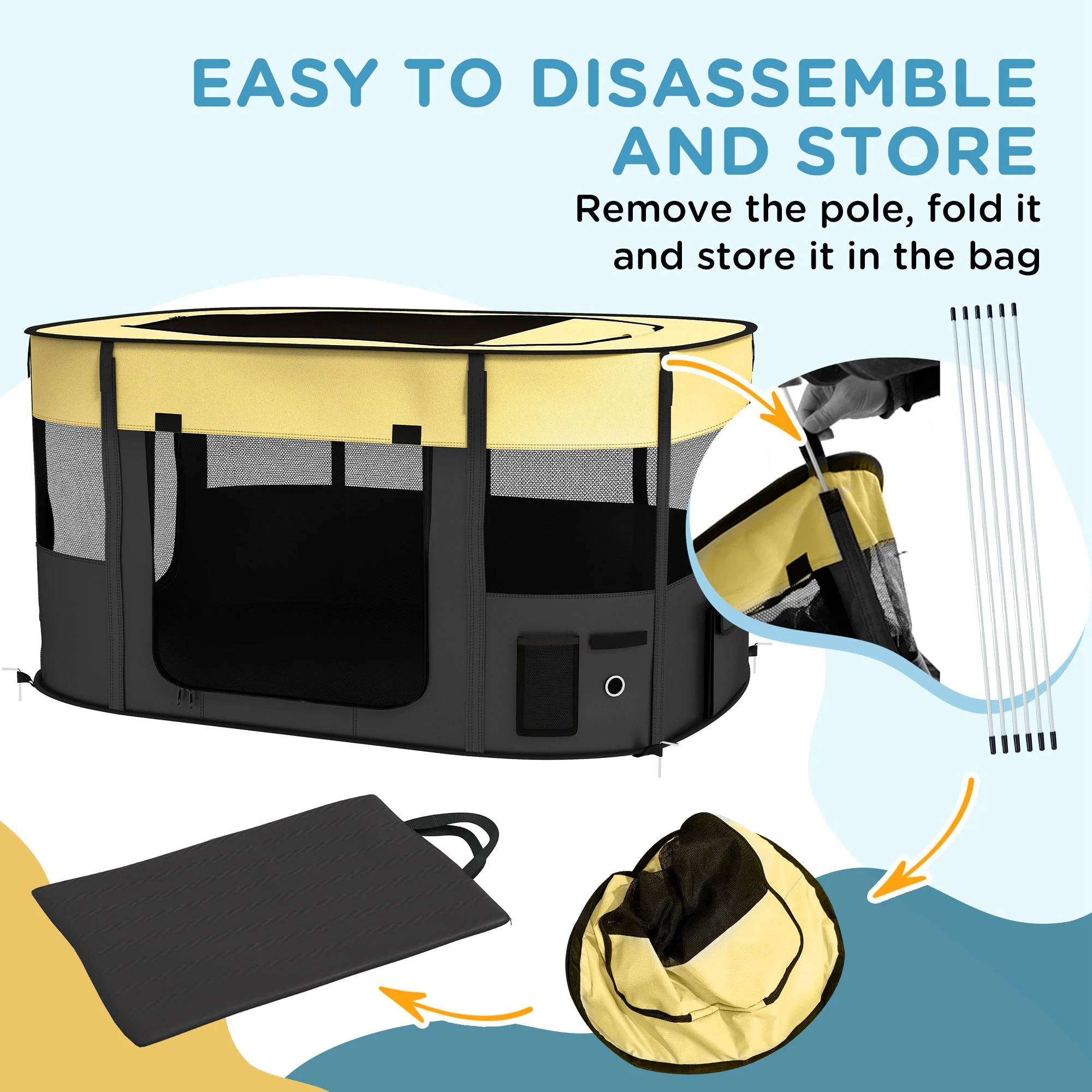 PawHut Portable Dog Pen For Puppies, Rabbits, Kittens, Guinea Pigs - Yellow - Image 15