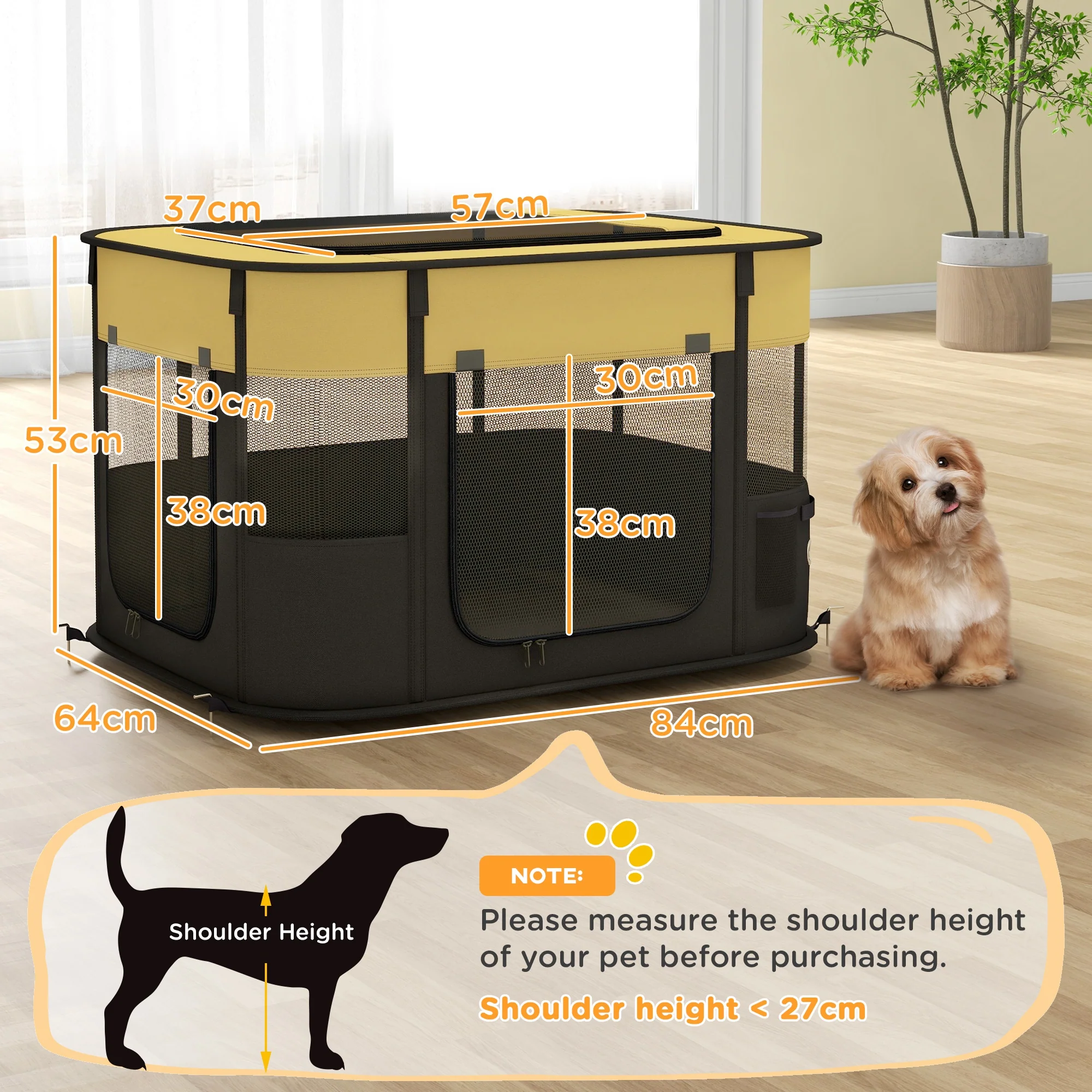 PawHut Portable Dog Pen For Puppies, Rabbits, Kittens, Guinea Pigs - Yellow - Image 5