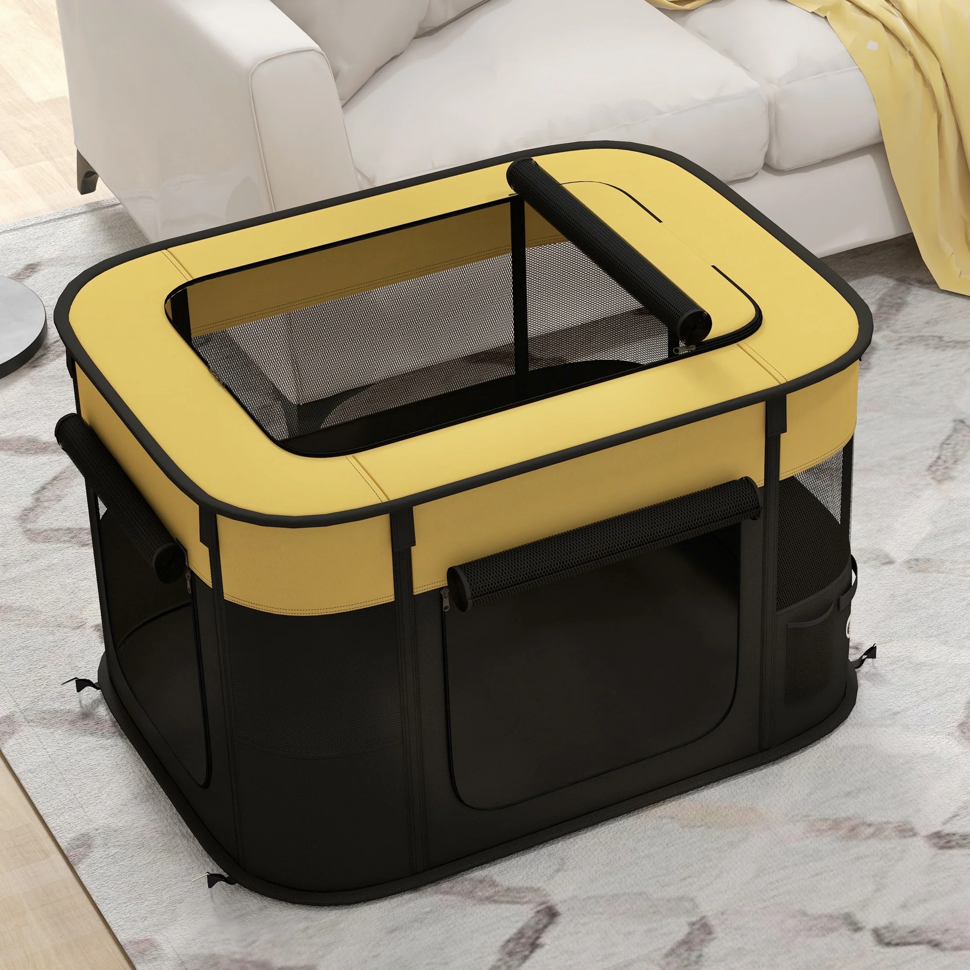 PawHut Portable Dog Pen For Puppies, Rabbits, Kittens, Guinea Pigs - Yellow - Image 8