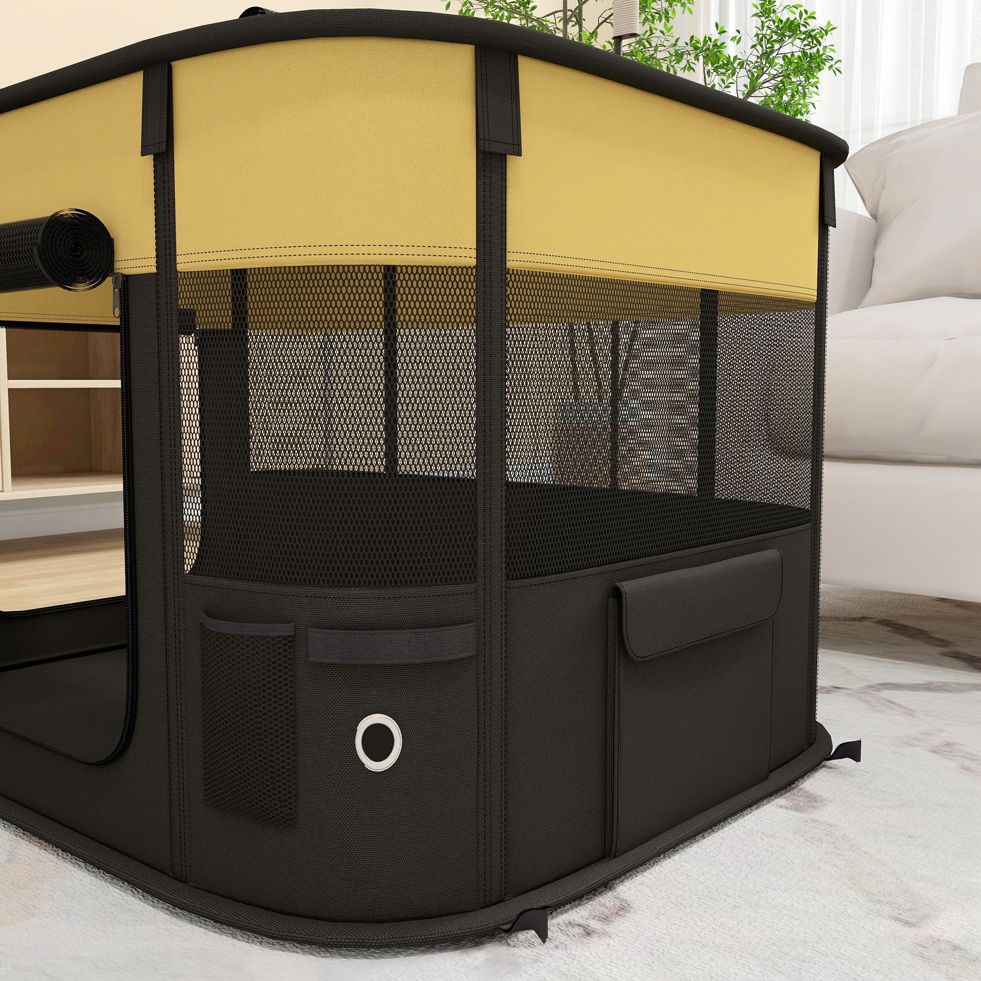 PawHut Portable Dog Pen For Puppies, Rabbits, Kittens, Guinea Pigs - Yellow - Image 9