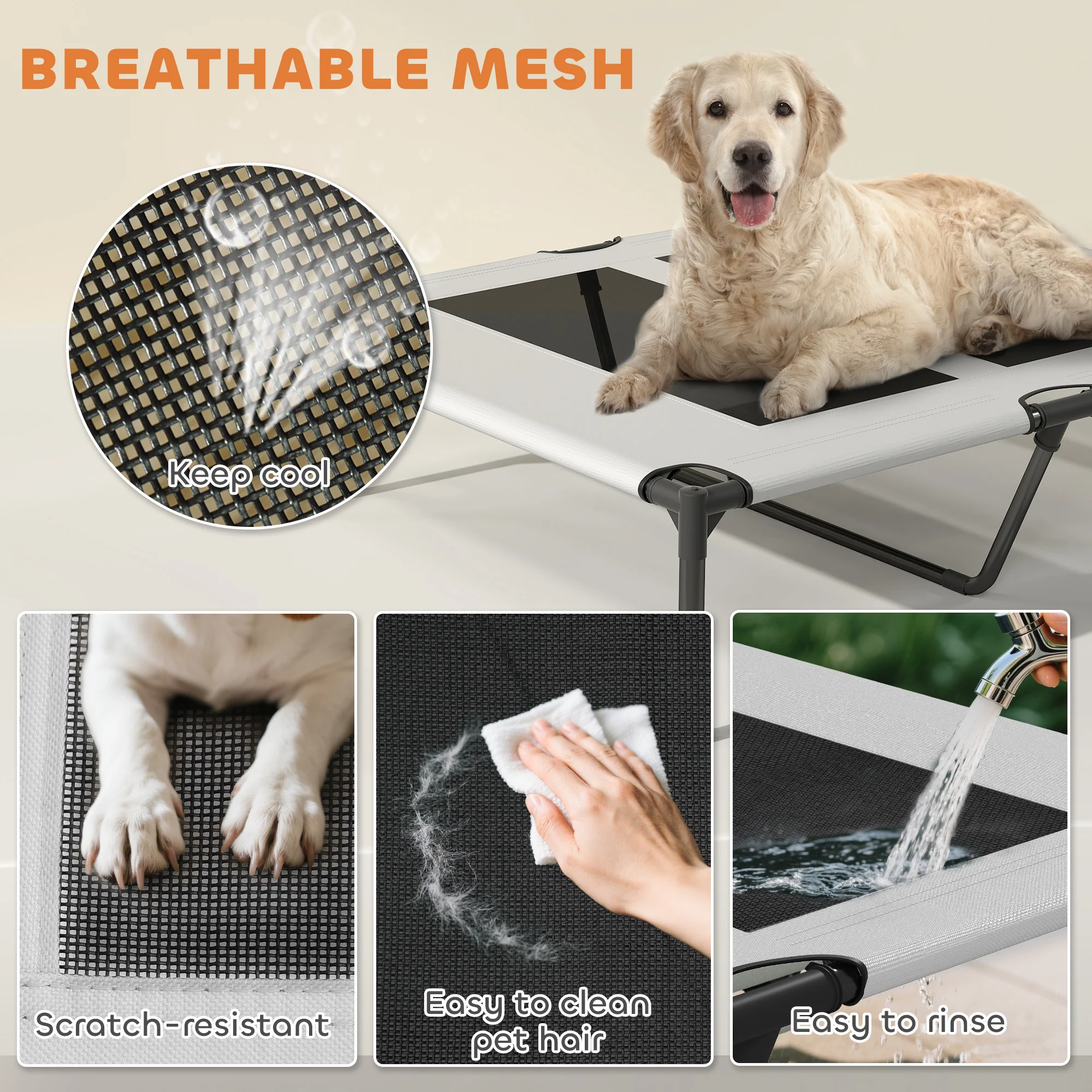 PawHut Portable Elevated Dog Bed With Removable Canopy - Image 15