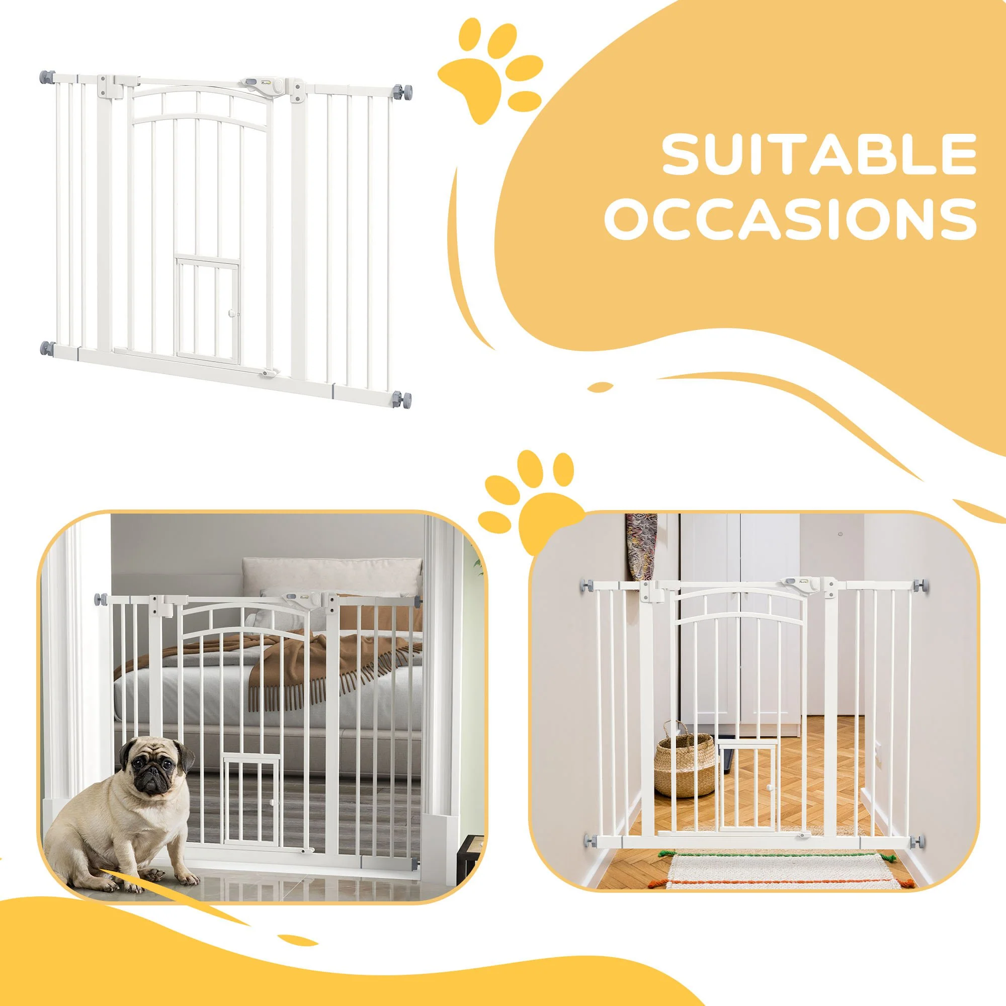 PawHut Pressure Fit Safety Gate, Dog Gate w/ Small Cat Door, 74-100cm Openings - Image 9