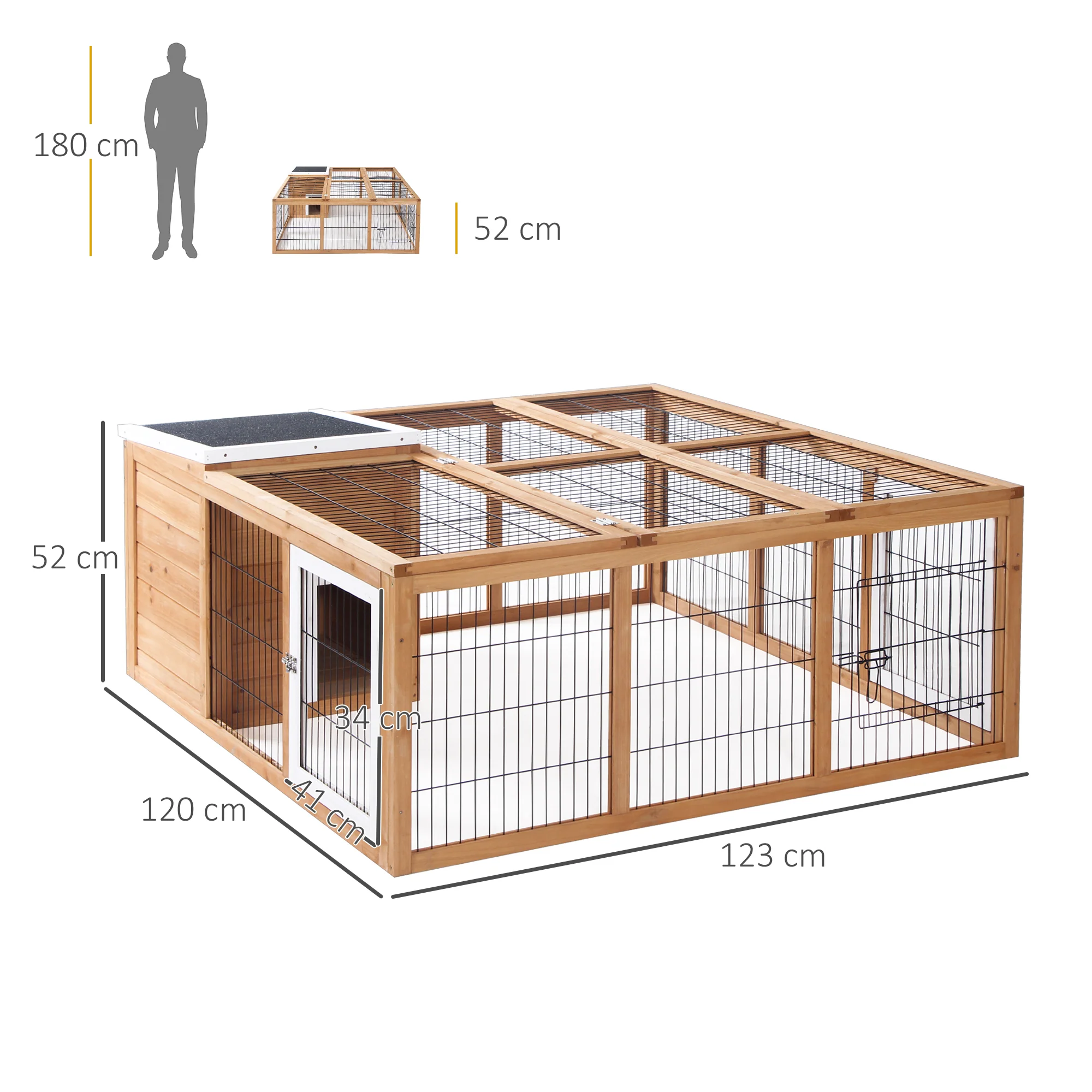 PawHut Rabbit Hutch, Guinea Pig House Outdoor Cage w/Openable Top, Yellow - Image 5
