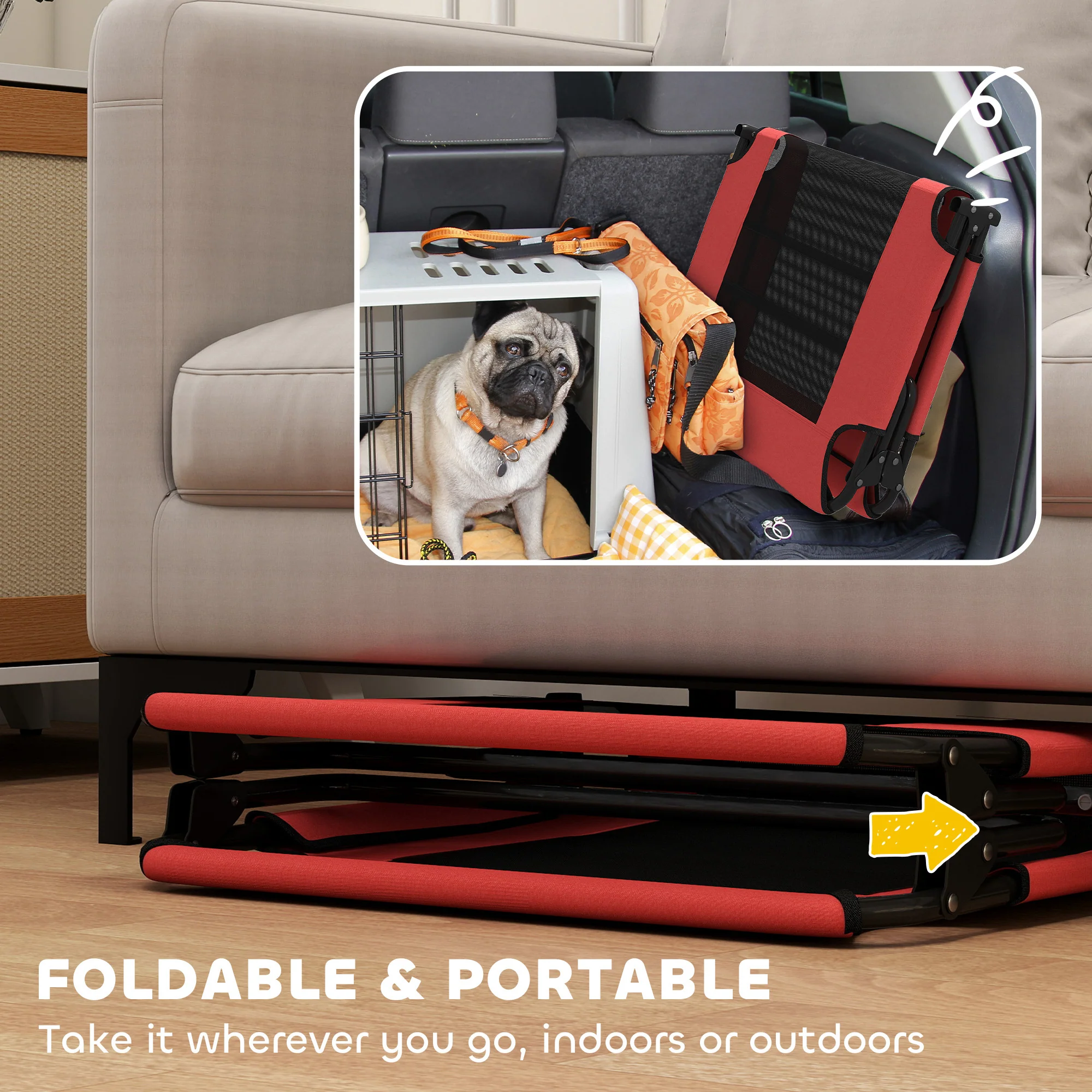 PawHut Raised Dog Bed with Breathable Mesh for Large Dogs, Red - Image 6