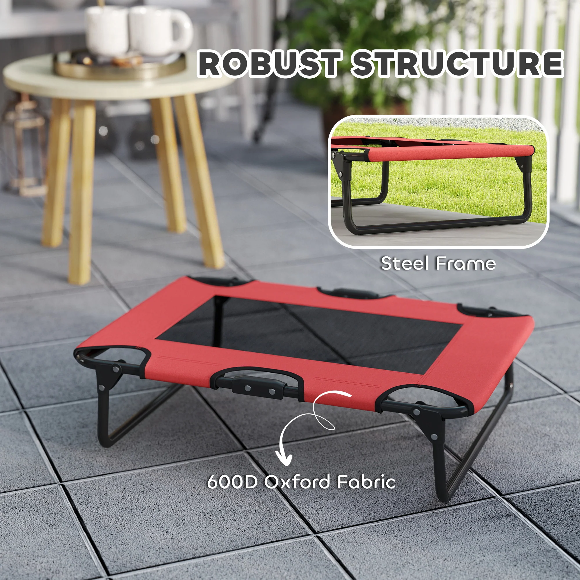 PawHut Raised Dog Bed With Breathable Mesh For S & M Dogs, Red - Image 4