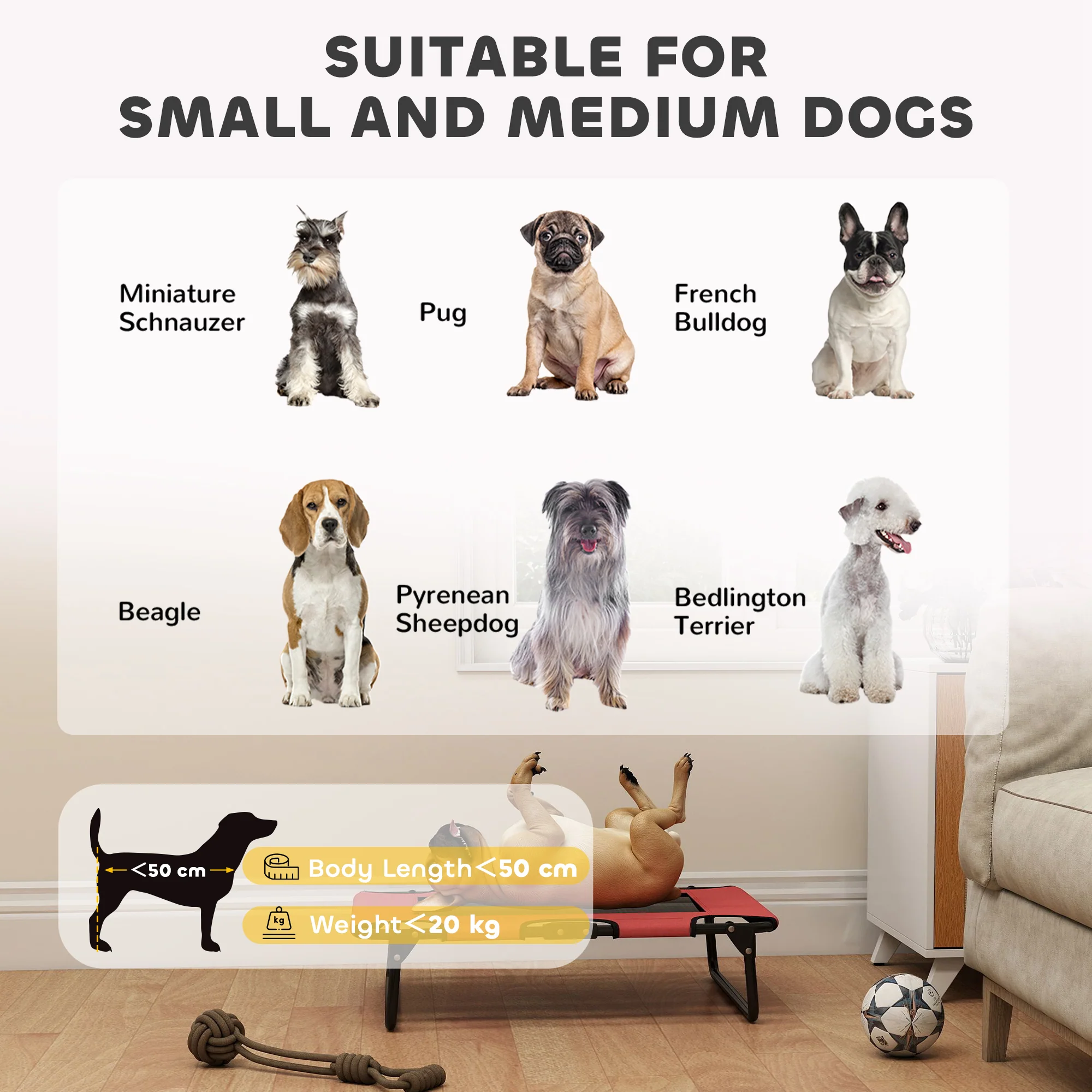 PawHut Raised Dog Bed With Breathable Mesh For S & M Dogs, Red - Image 8