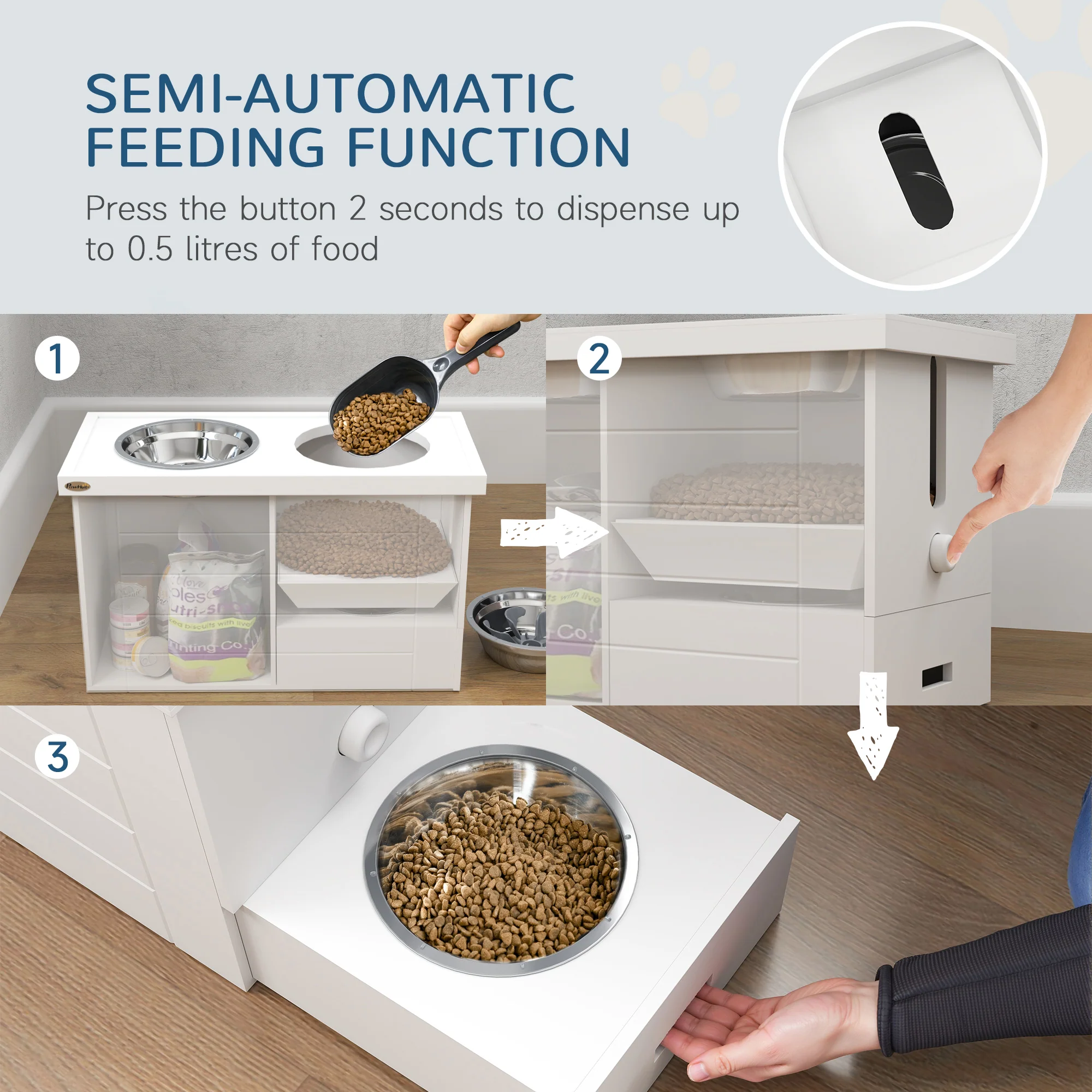 PawHut Raised Dog Bowls with Slow Feeder Mat & Semi-Auto Dispenser Function - Image 3