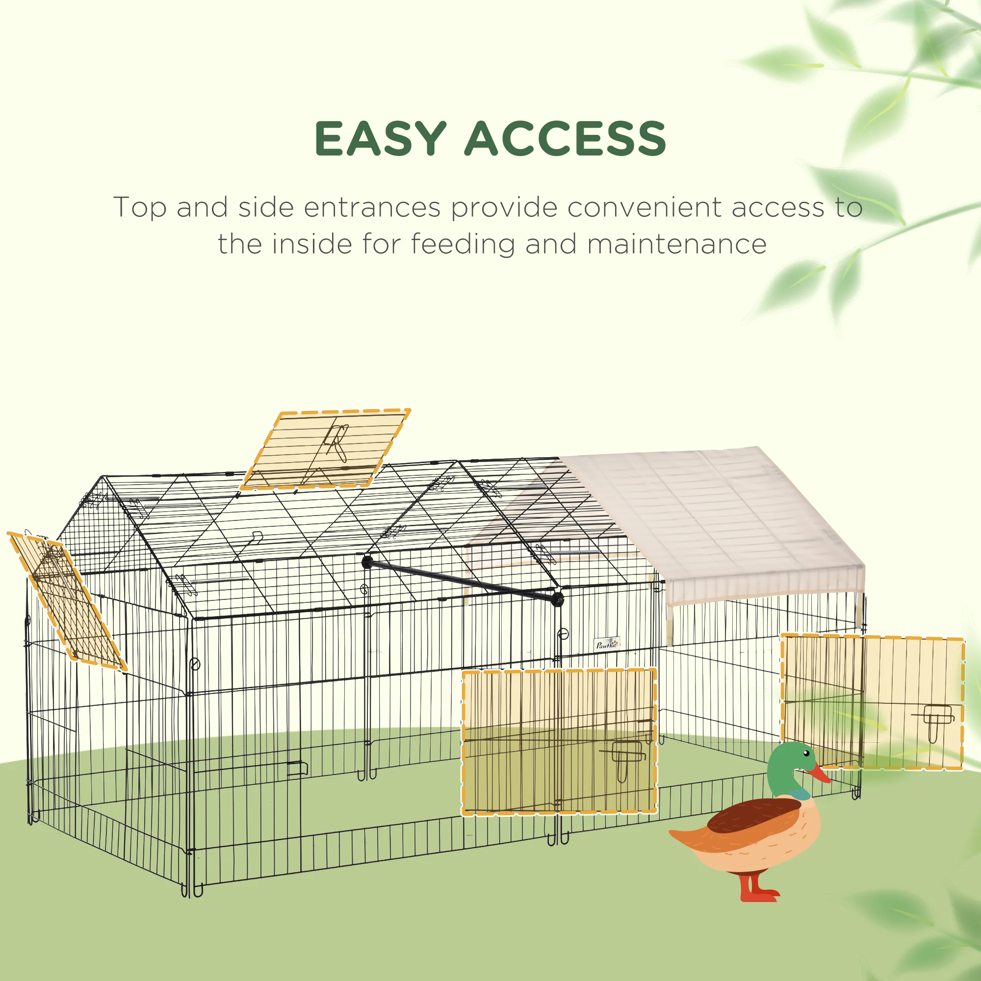 PawHut Small Animal Cage with Cover, C&C Cage for Rabbit, Guinea Pig, Beige - Image 4