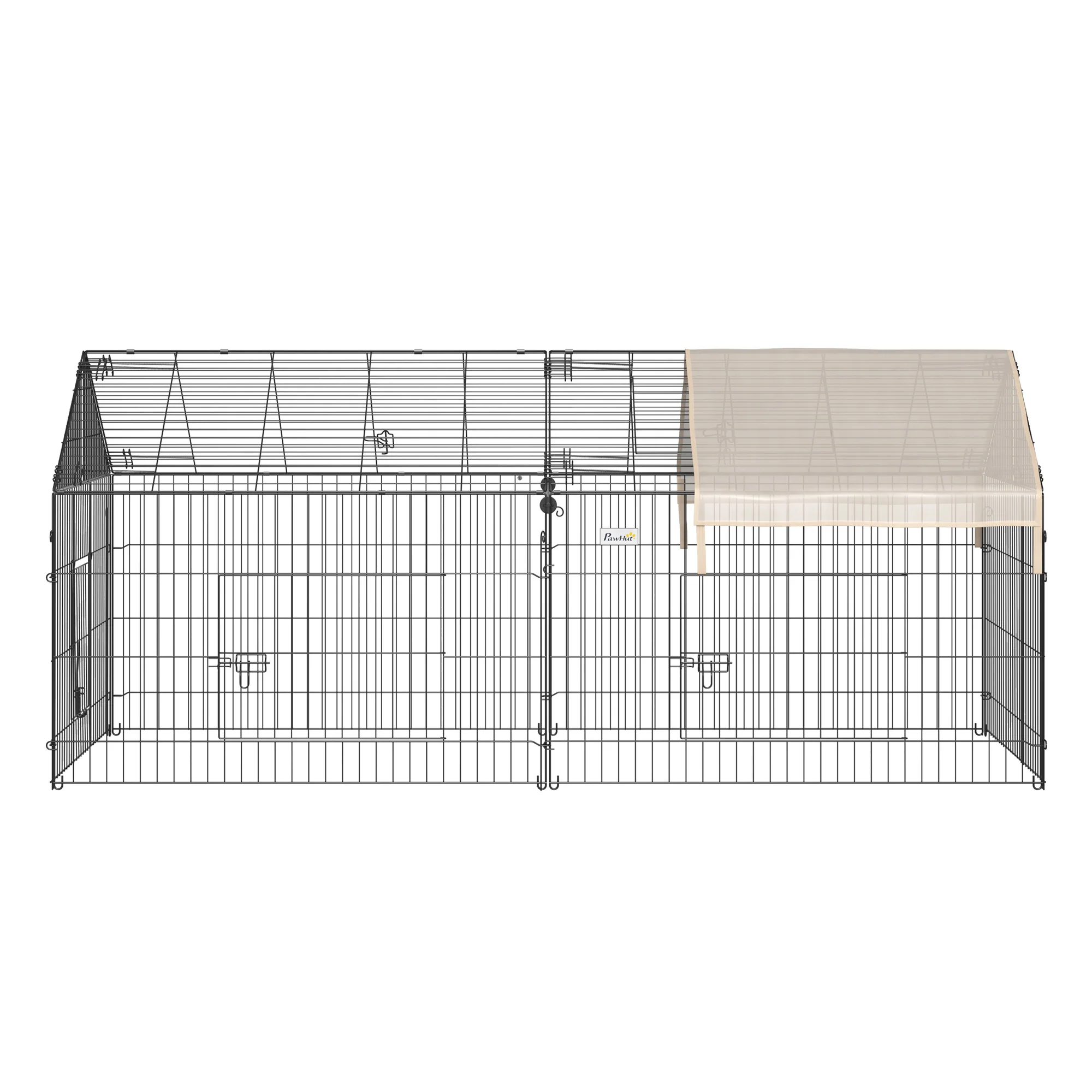 PawHut Small Animal Cage with Cover, C&C Cage for Rabbit, Guinea Pig, Beige - Image 9