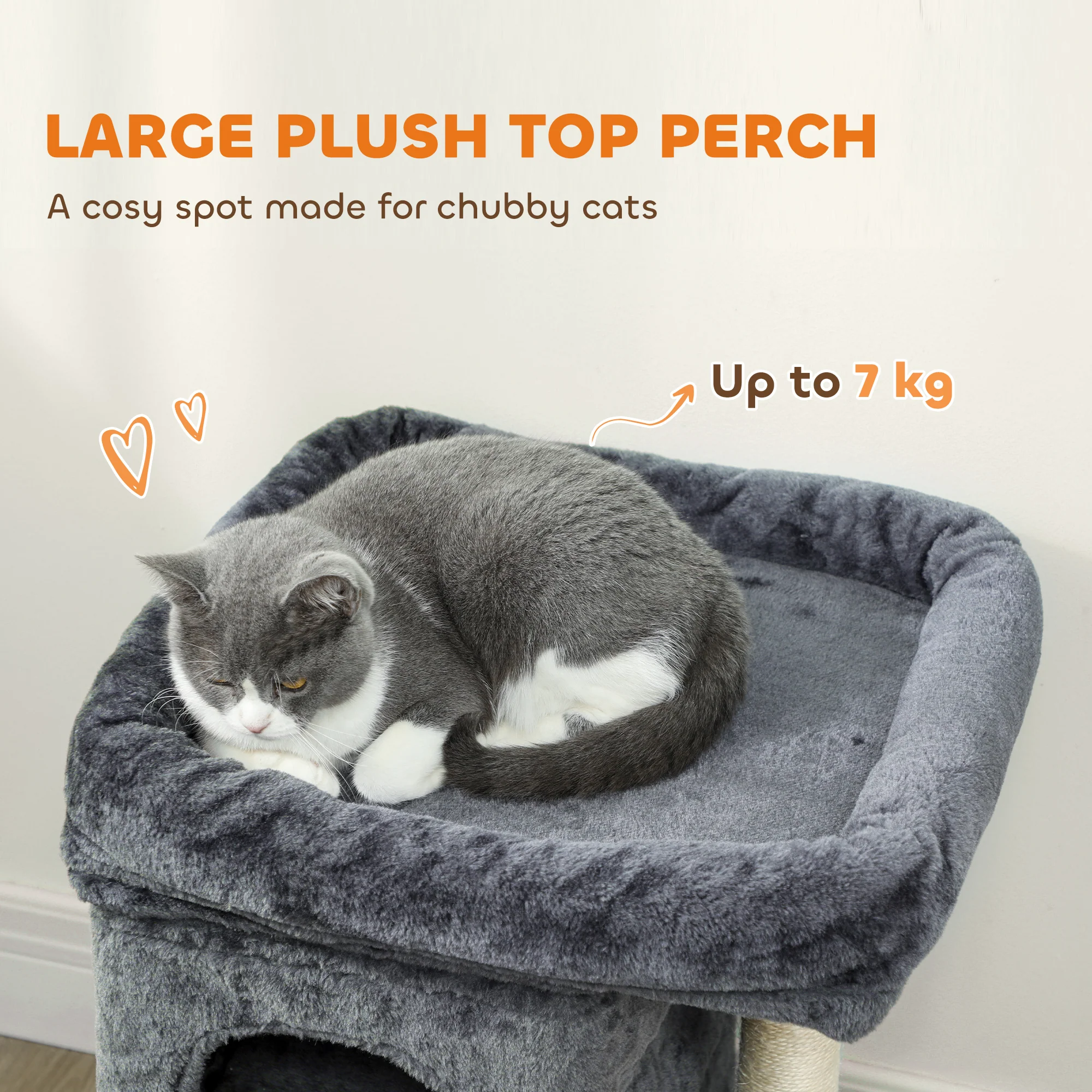 PawHut Small Cat Tree For Large Adult Cats Up To 7 KG With Large Perch 66 Cm - Image 3