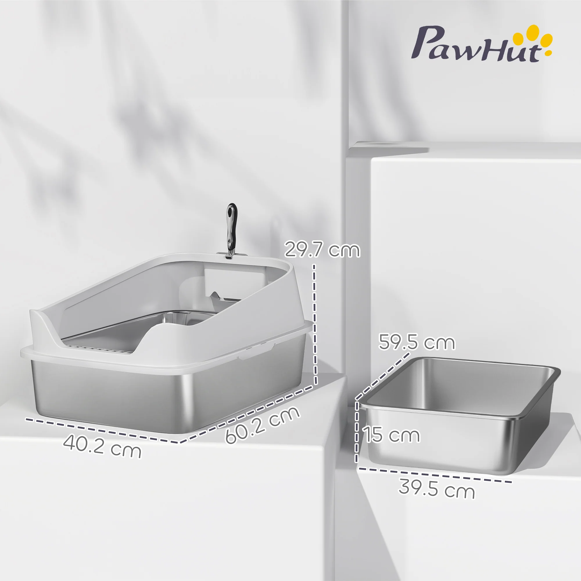 PawHut Stainless Steel Cat Litter Box With High Sides - Image 14