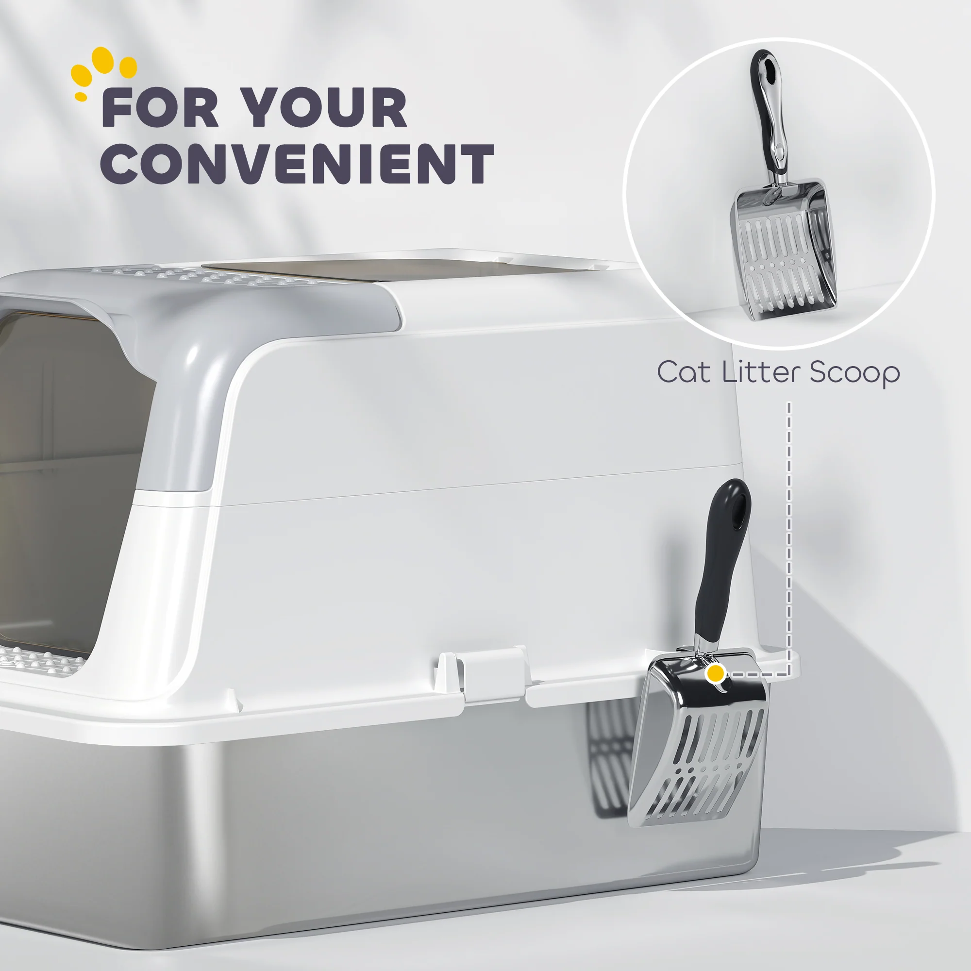 PawHut Stainless Steel Litter Box, Enclosed Metal Litter Tray With Scoop - Image 7