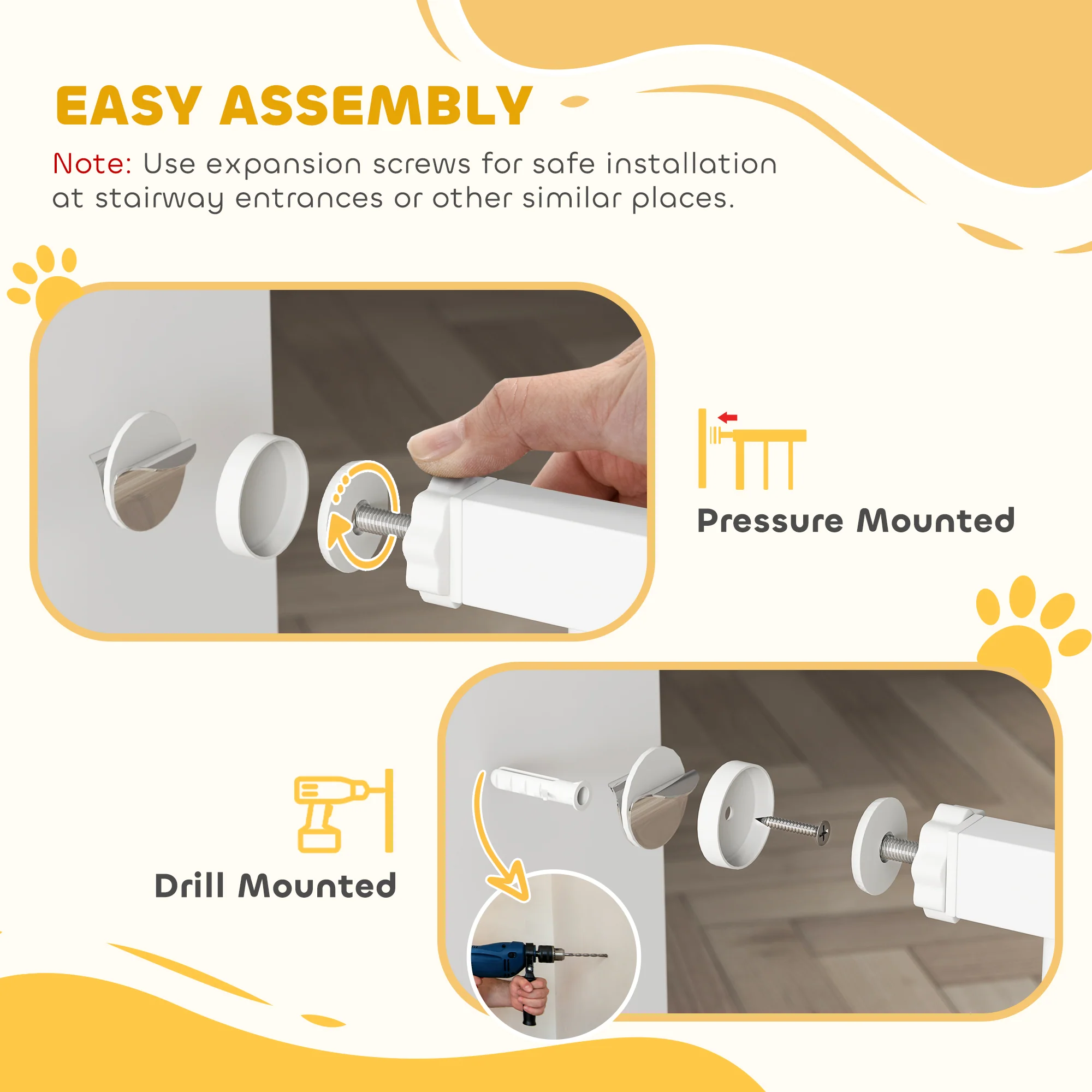 PawHut Stair Gate with Cat Door, Adjustable Width - White - Image 13