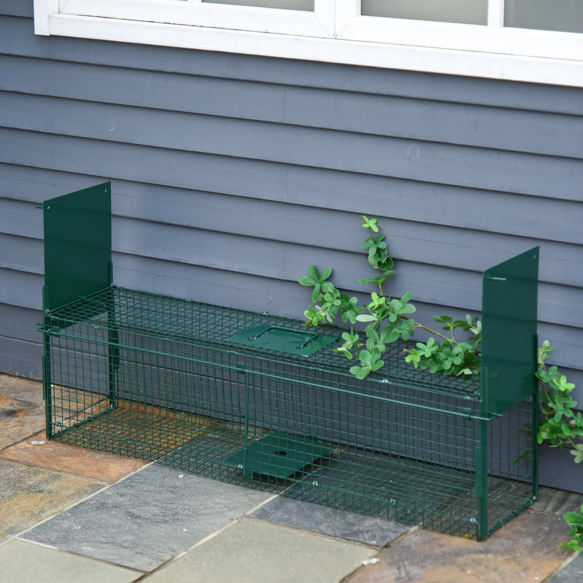 PawHut Two-Door Live Cage, Trap for Small Animal, Easy Setup - Dark Green - Image 2