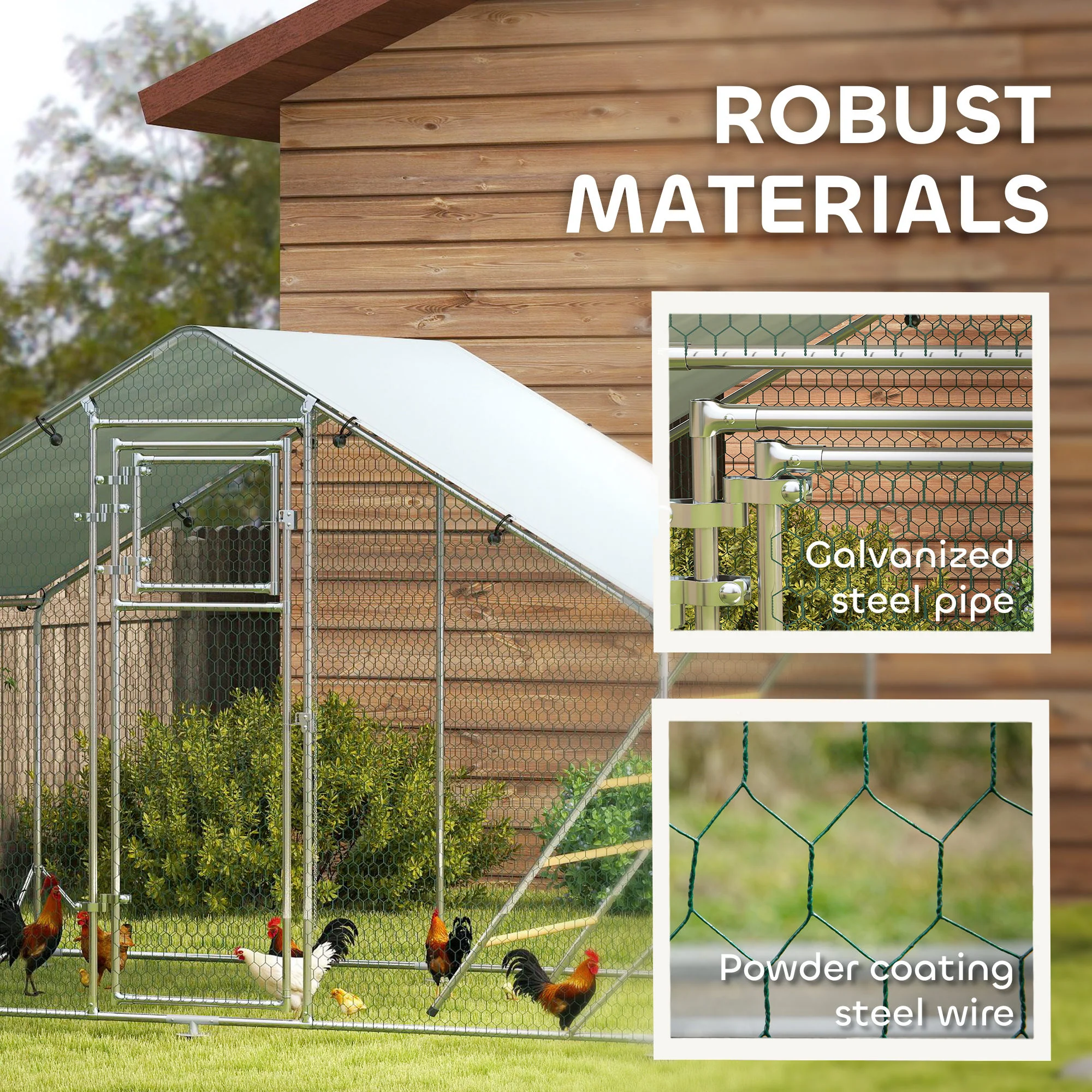 PawHut Walk In Chicken Run W/ Cover, Hanging Feeder, Perch, For 6-8 Poultry - Image 6