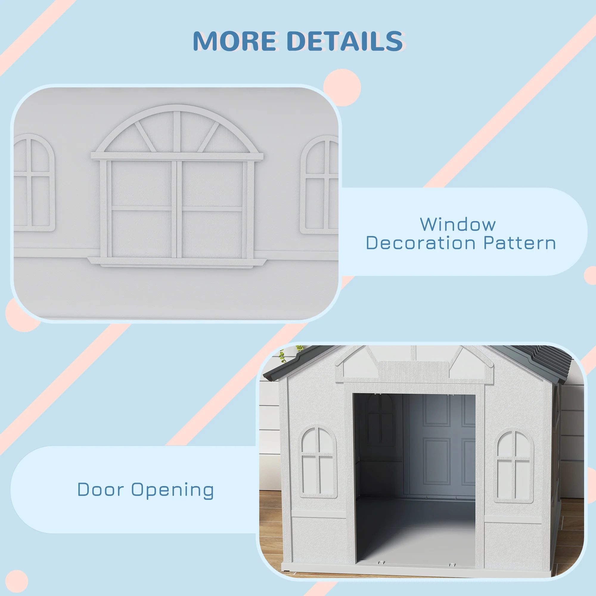 PawHut Weather-Resistant Dog House, Puppy Shelter for Large Dogs - Grey - Image 6