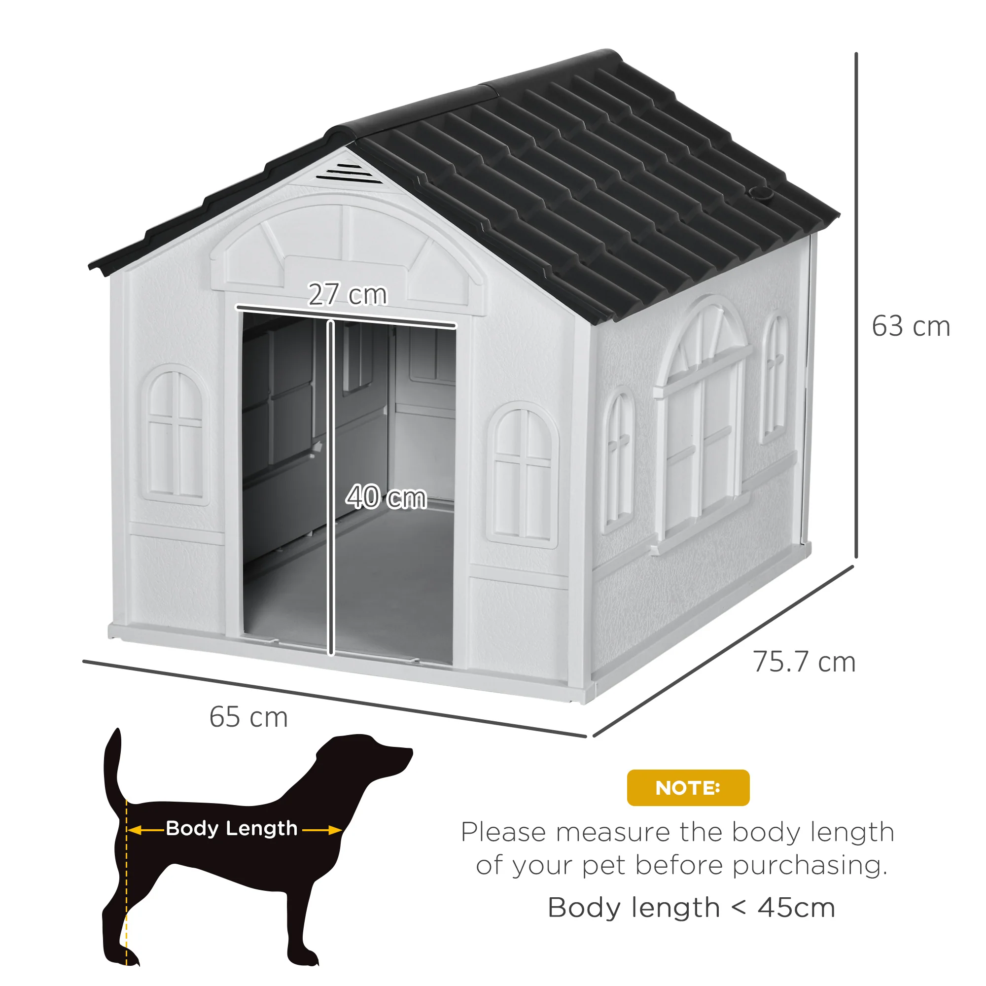 PawHut Weather-Resistant Dog House, Puppy Shelter for Medium Dogs - Grey - Image 5