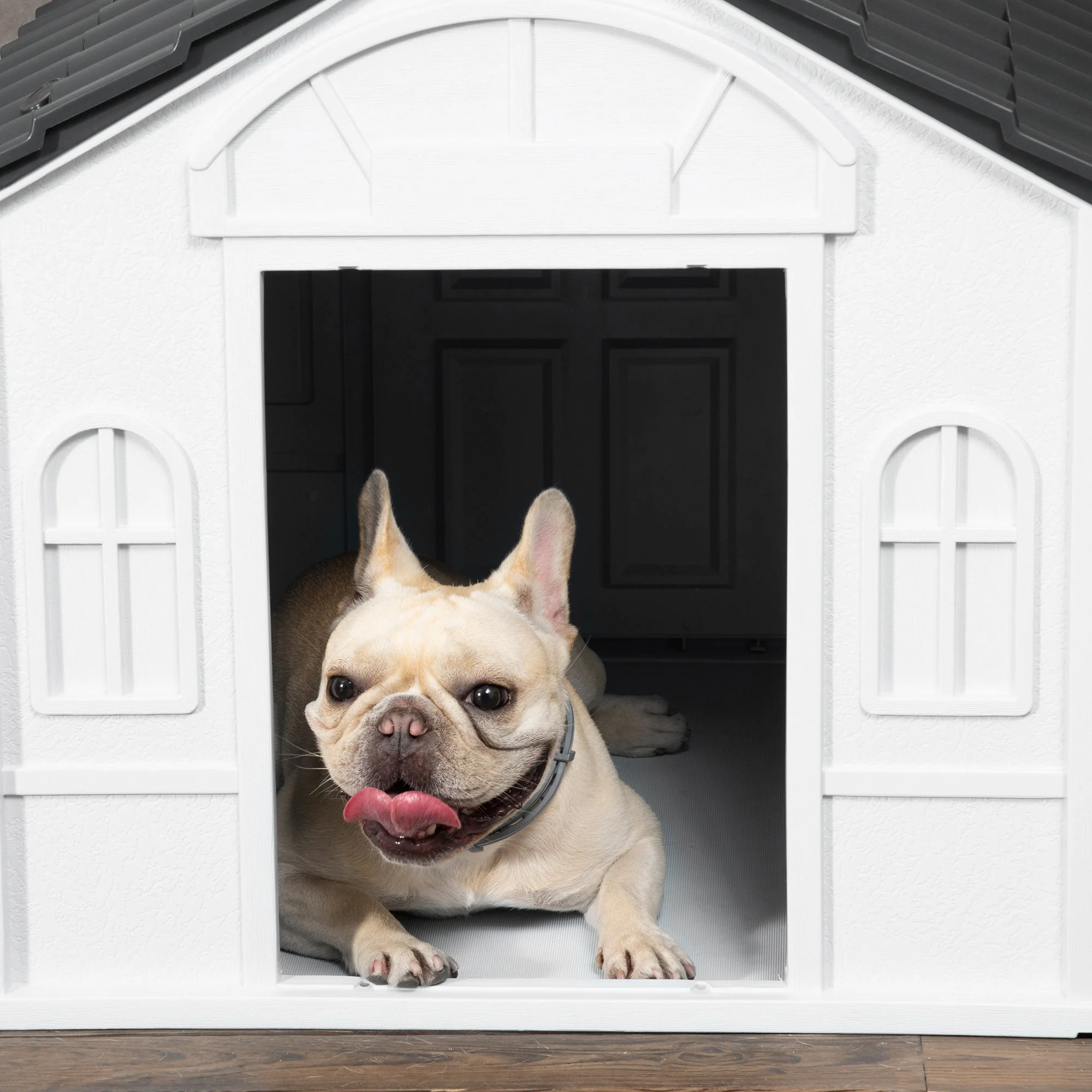 PawHut Weather-Resistant Dog House, Puppy Shelter for Medium Dogs - Grey - Image 8
