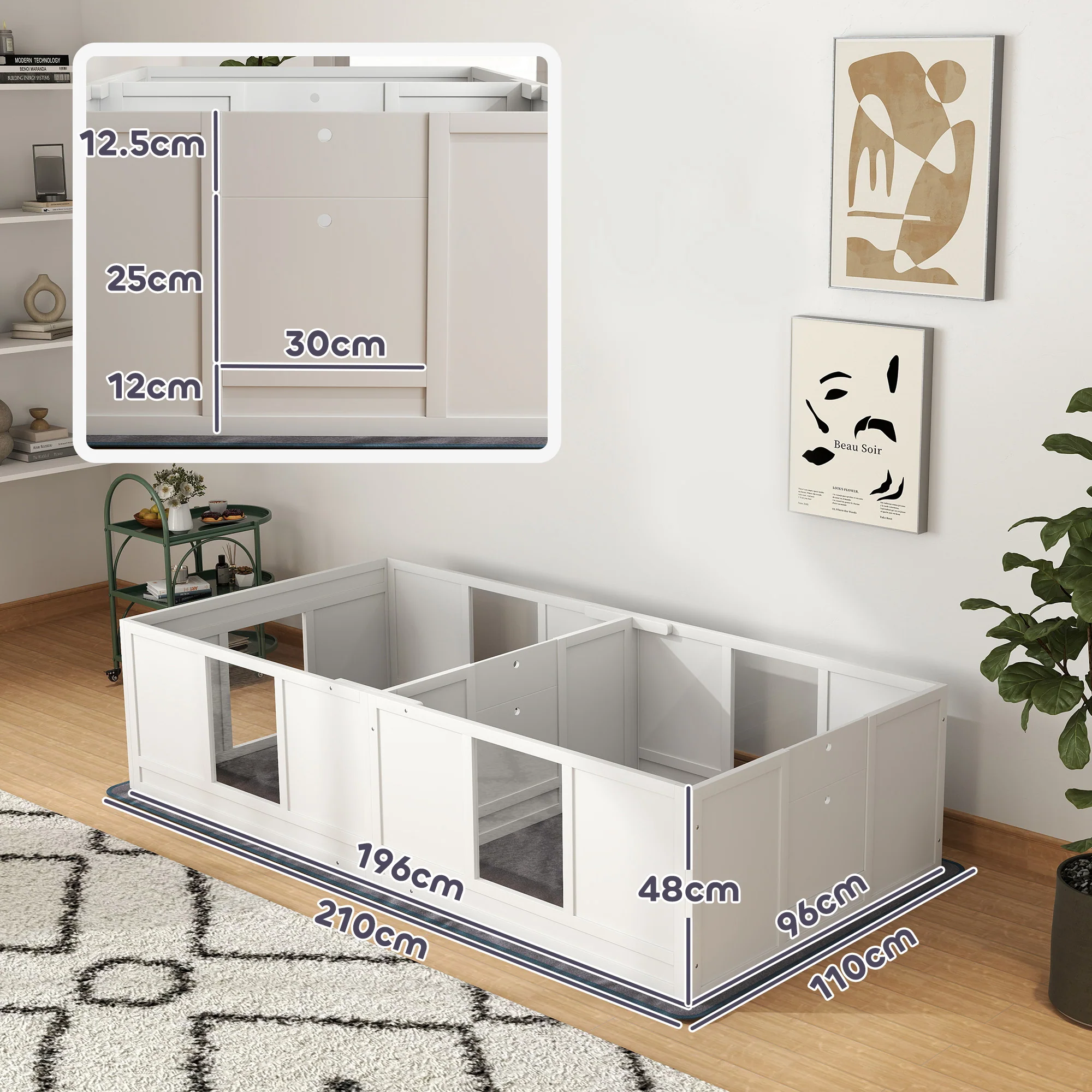 PawHut Whelping Box for Dogs with Whelping Pad, Two Room Design - White - Image 14