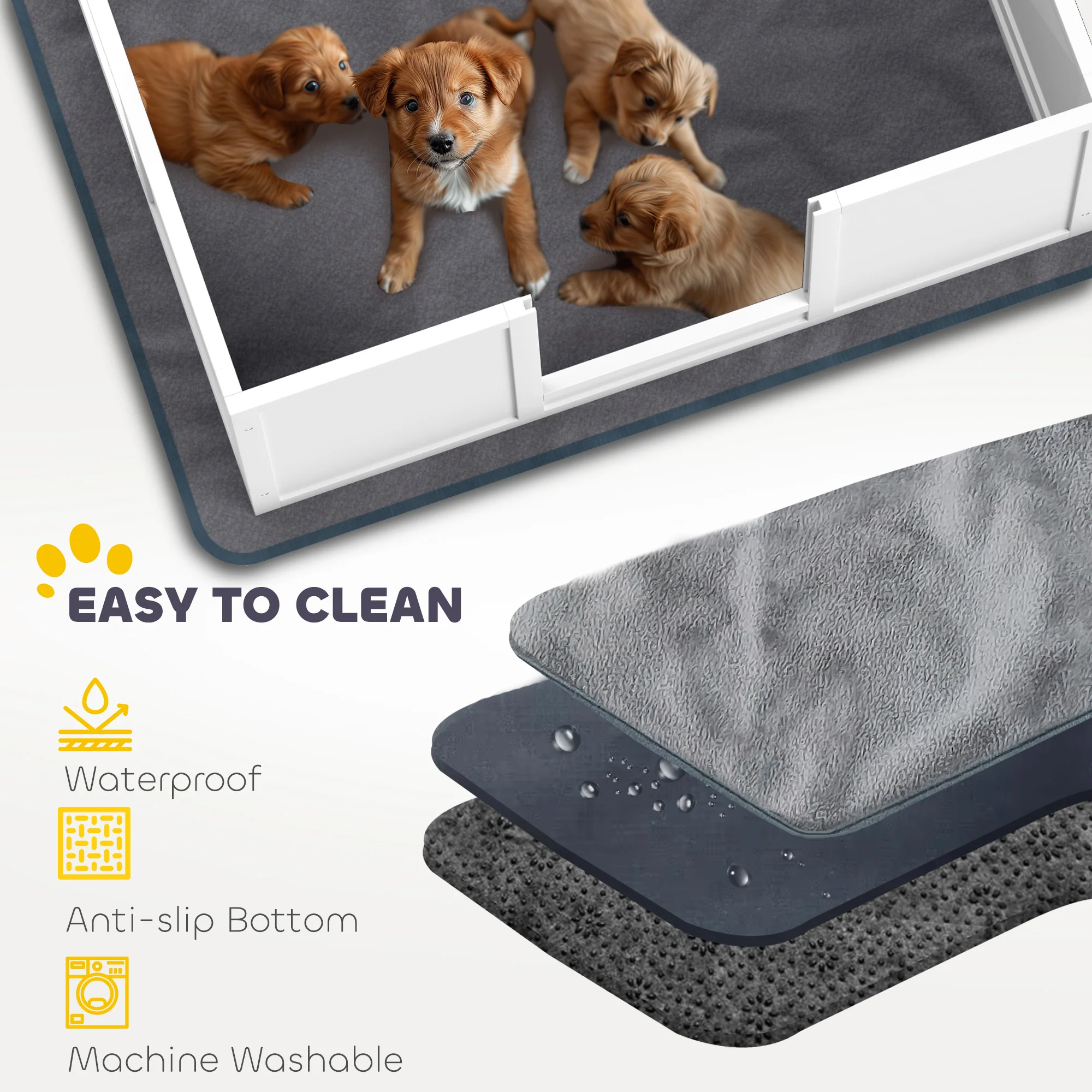 PawHut Whelping Box for Dogs with Whelping Pad, Two Room Design - White - Image 3