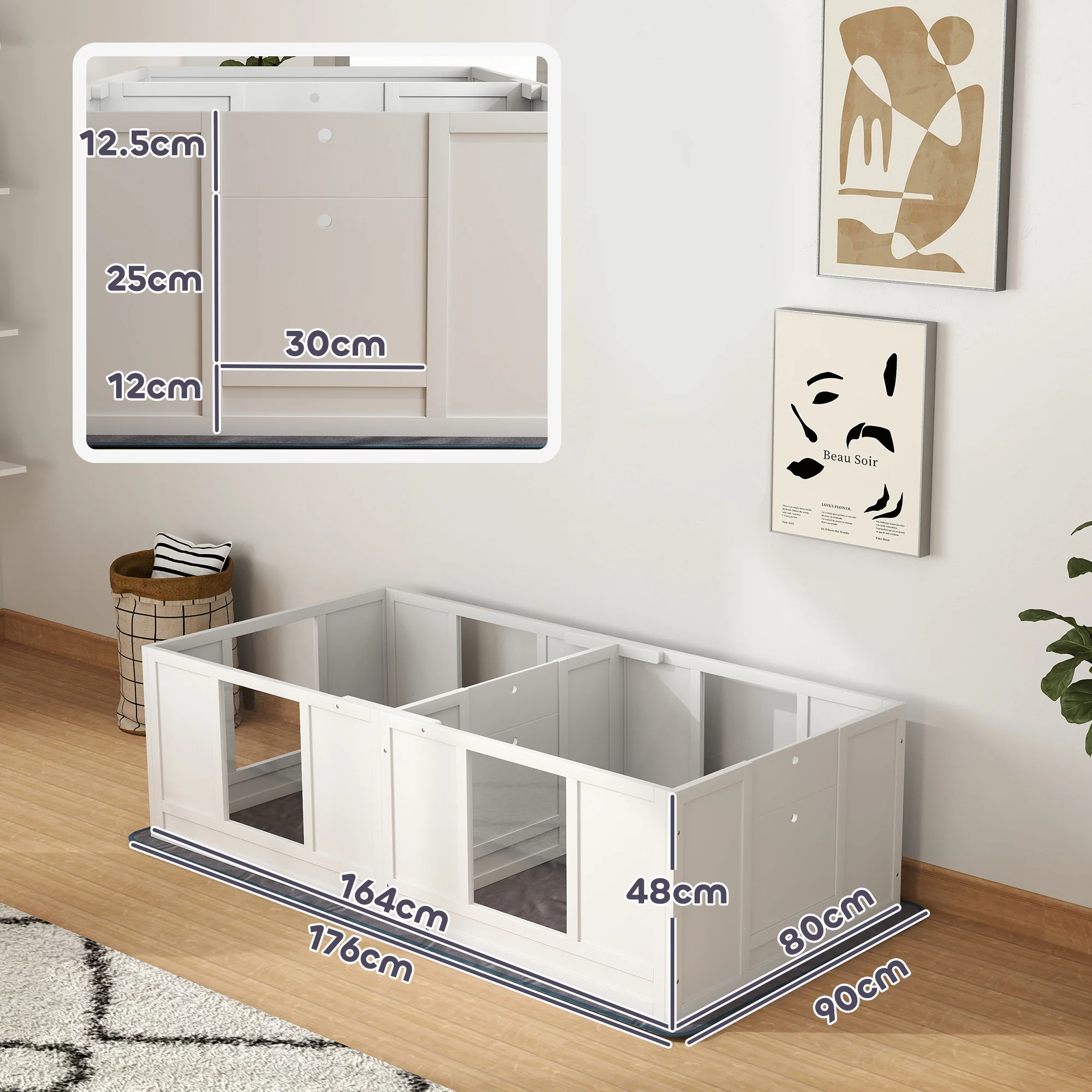 PawHut Whelping Box for Dogs with Whelping Pad, Two Room Design - White - Image 5