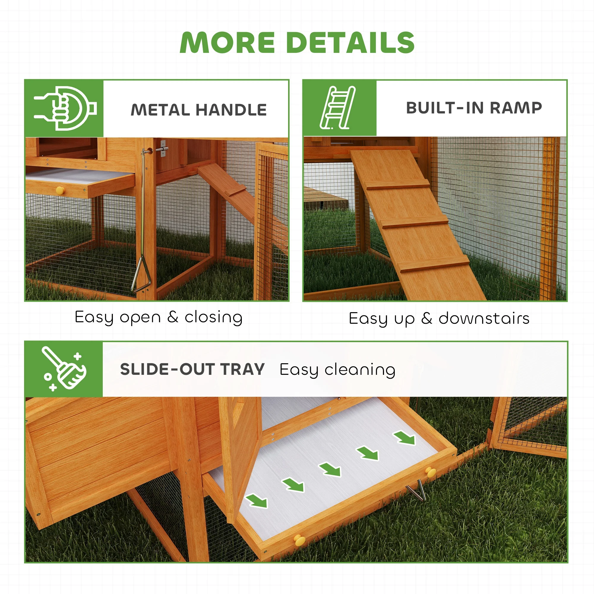 PawHut Wooden Chicken Coop With Run, Nesting Box, Slide-out Tray, Ramp - Image 7