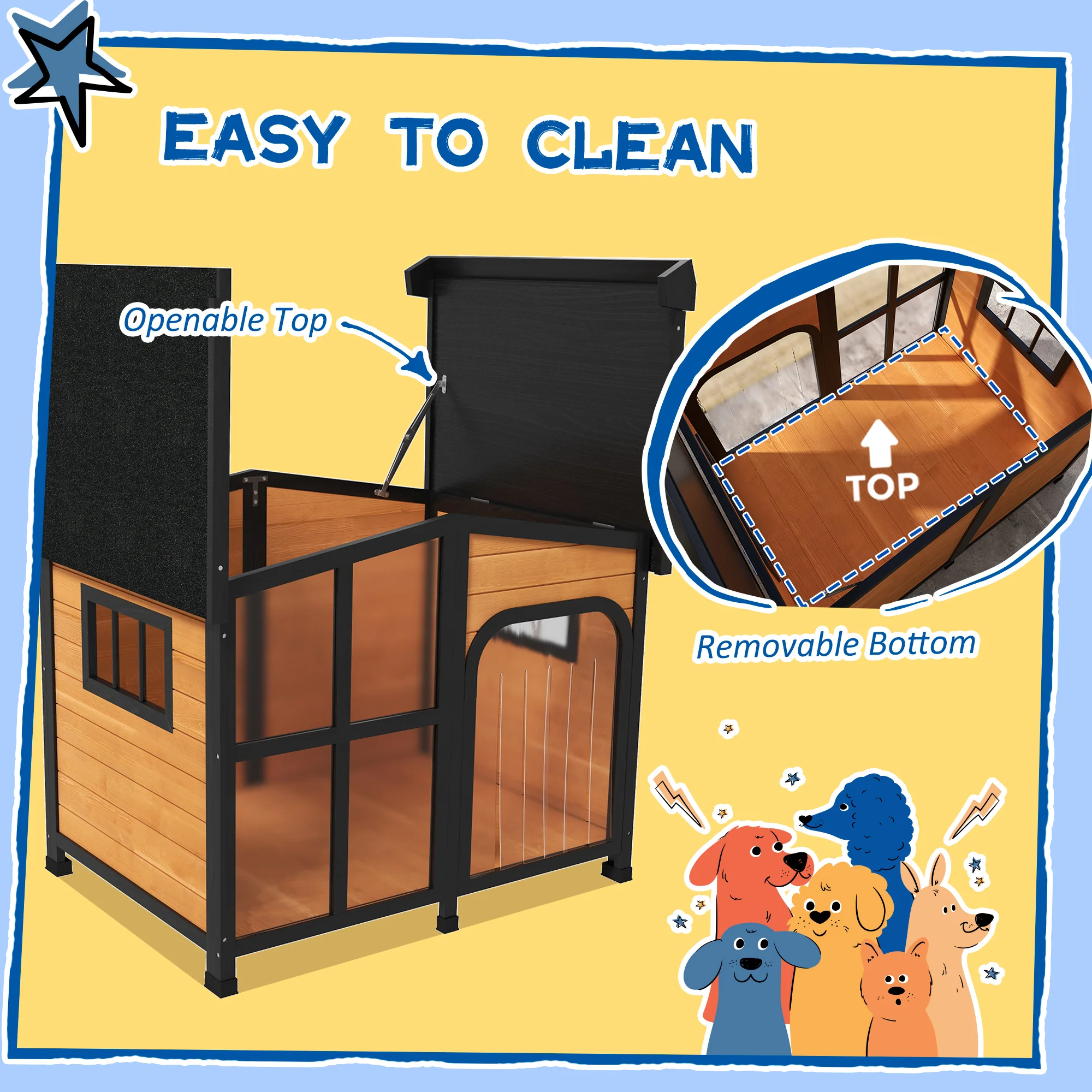 PawHut Wooden Dog Kennel, Dog House with Removable Floor - Image 13