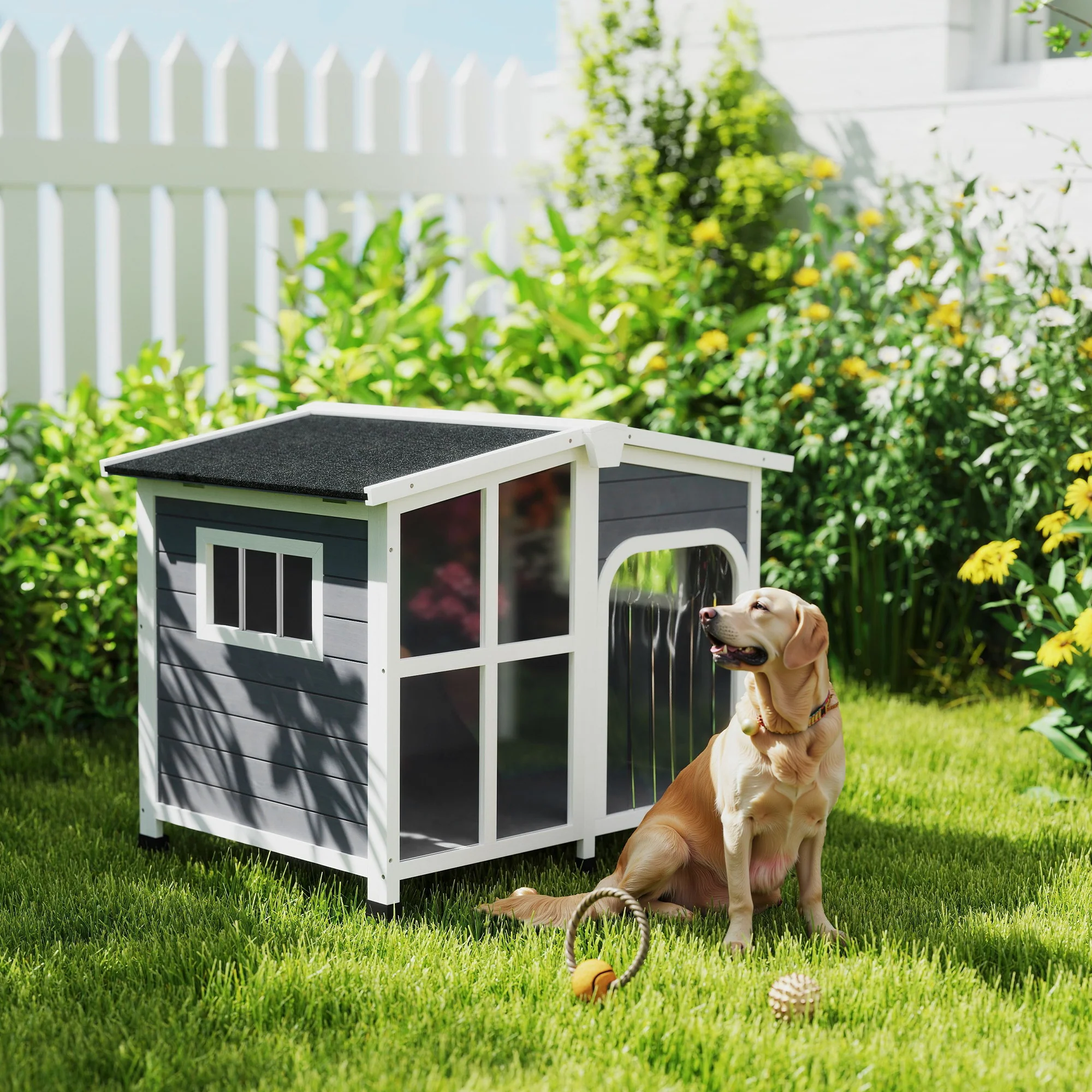 PawHut Wooden Dog Kennel, Dog House with Removable Floor - Image 2