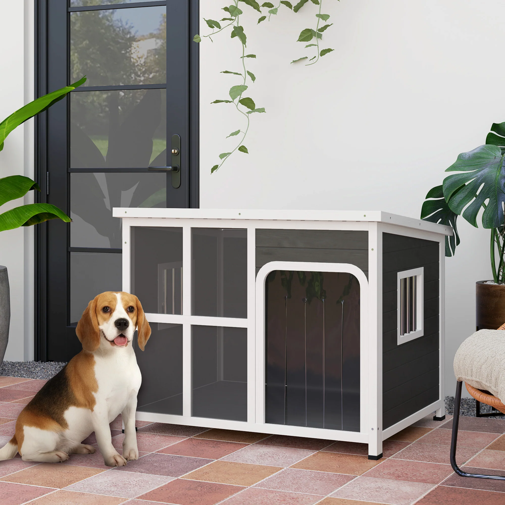 PawHut Wooden Dog Kennel Outdoor w/ Openable Top - Image 11