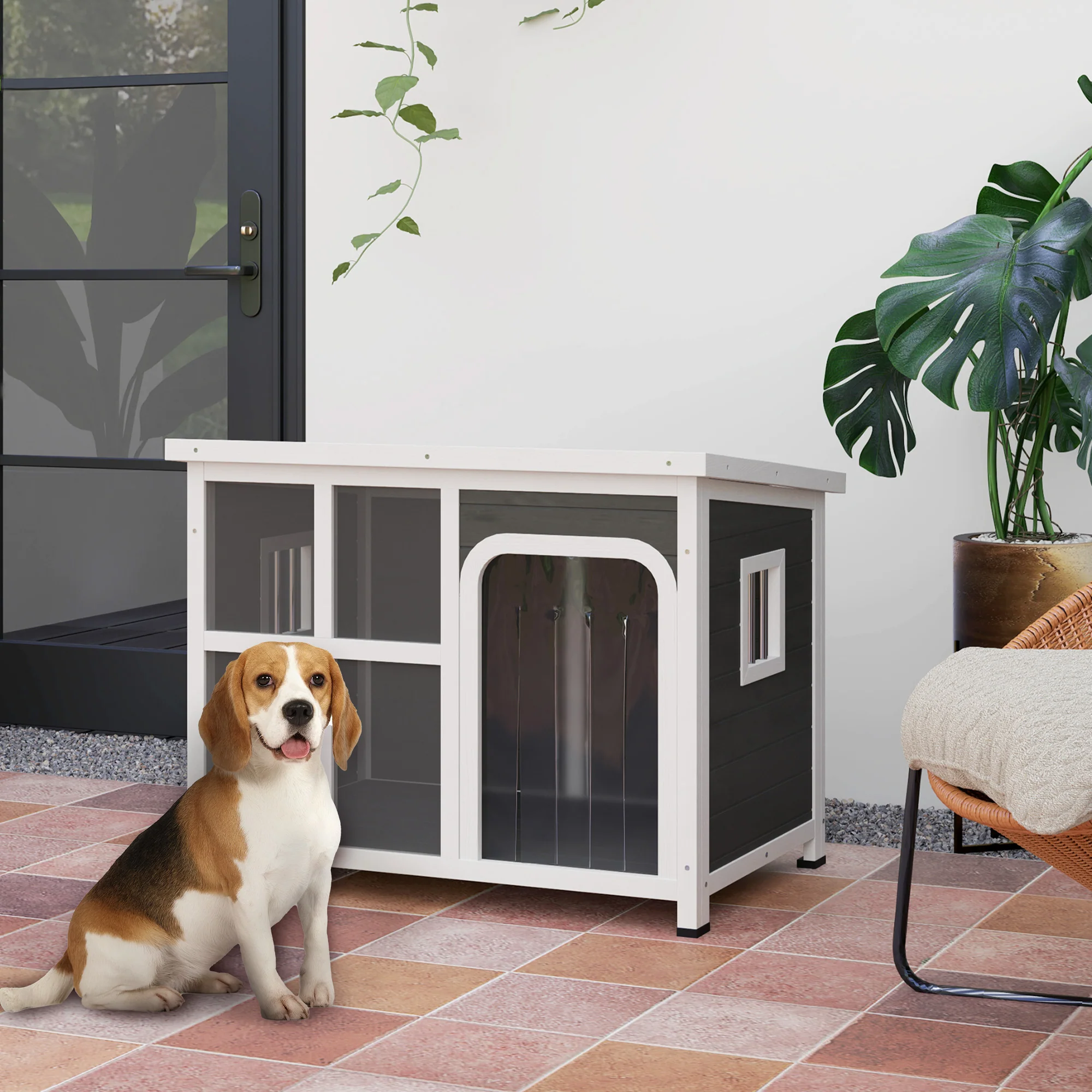 PawHut Wooden Dog Kennel Outdoor w/ Openable Top - Image 2