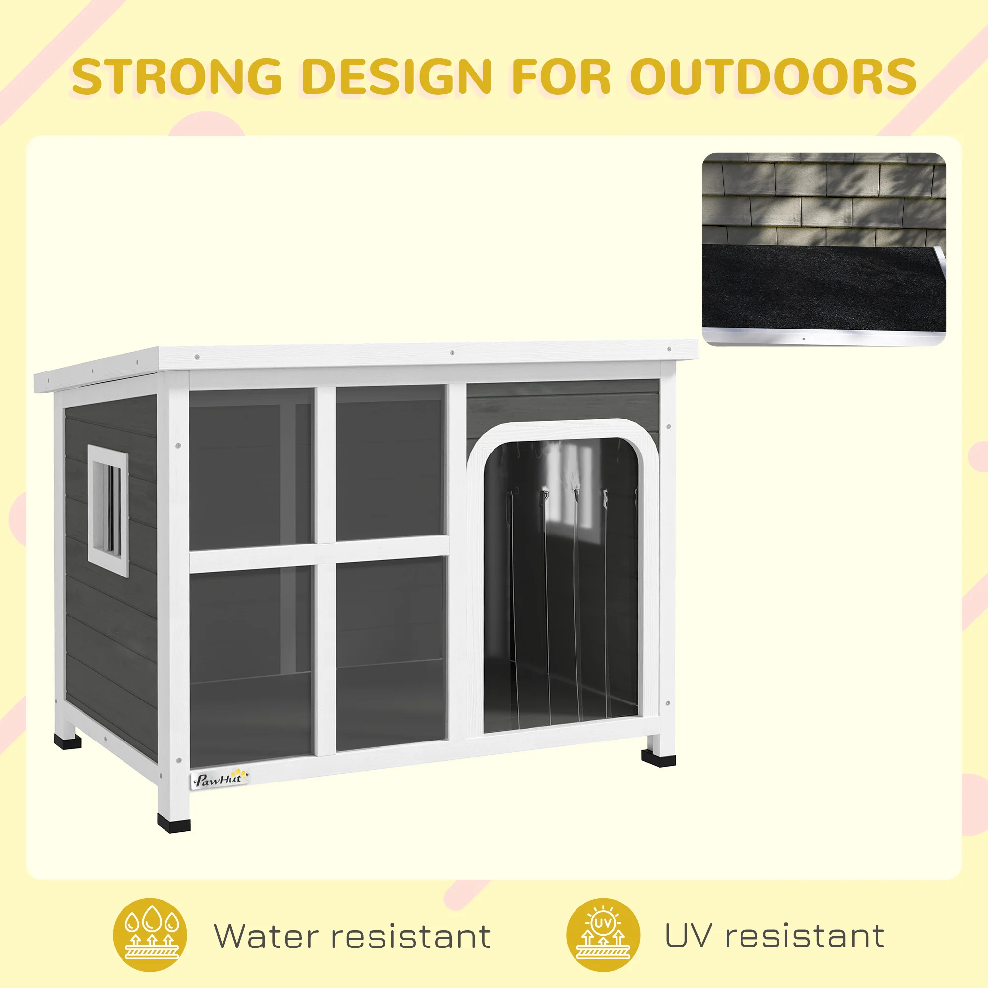 PawHut Wooden Dog Kennel Outdoor w/ Openable Top - Image 4